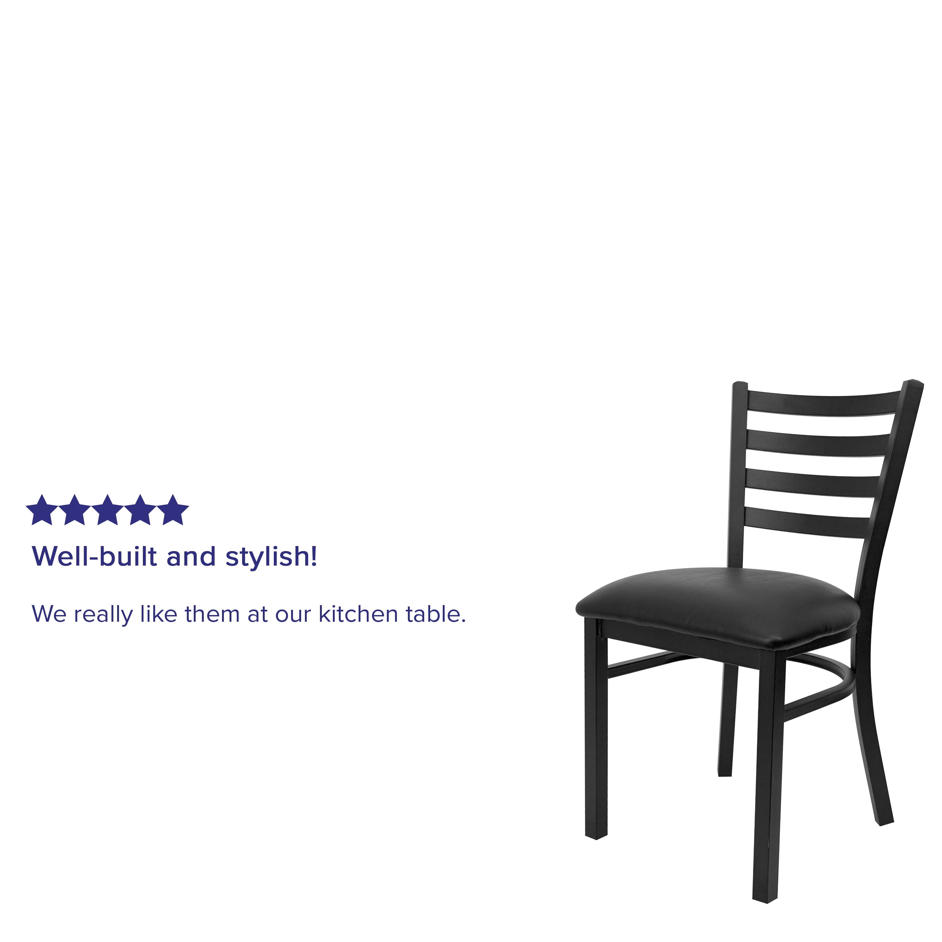 Elegant Ladderback 32'' Dining Chair with Black Vinyl Seat