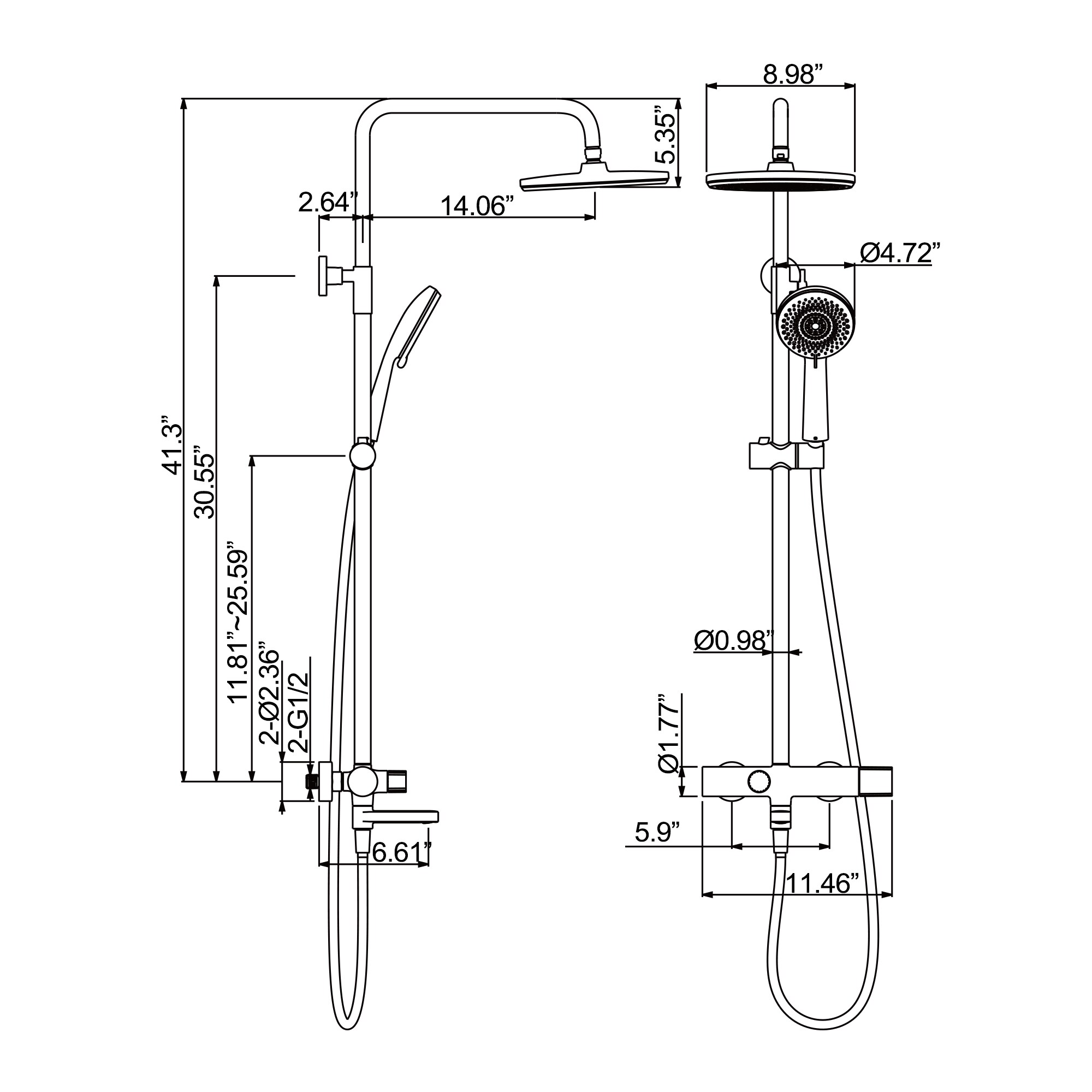 WELLFOR WB-SH010MB Showerhead-Bar-Panels - View #2