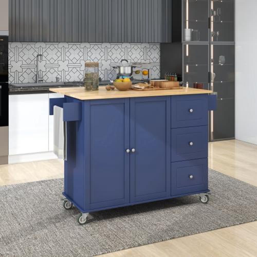 Runesay White Wood Base with Wood Top Rolling Kitchen Island (29.5-in x 52.76-in x 36.81-in)