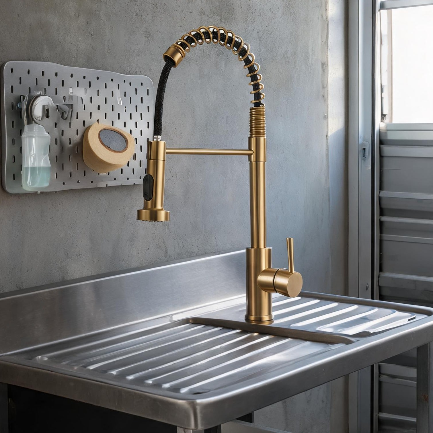 Naturefalls Single-Handle Pull-Down Kitchen Faucet in Gold Finish with Dual Spray Modes Stainless Steel for Farmhouse and Utility Sinks