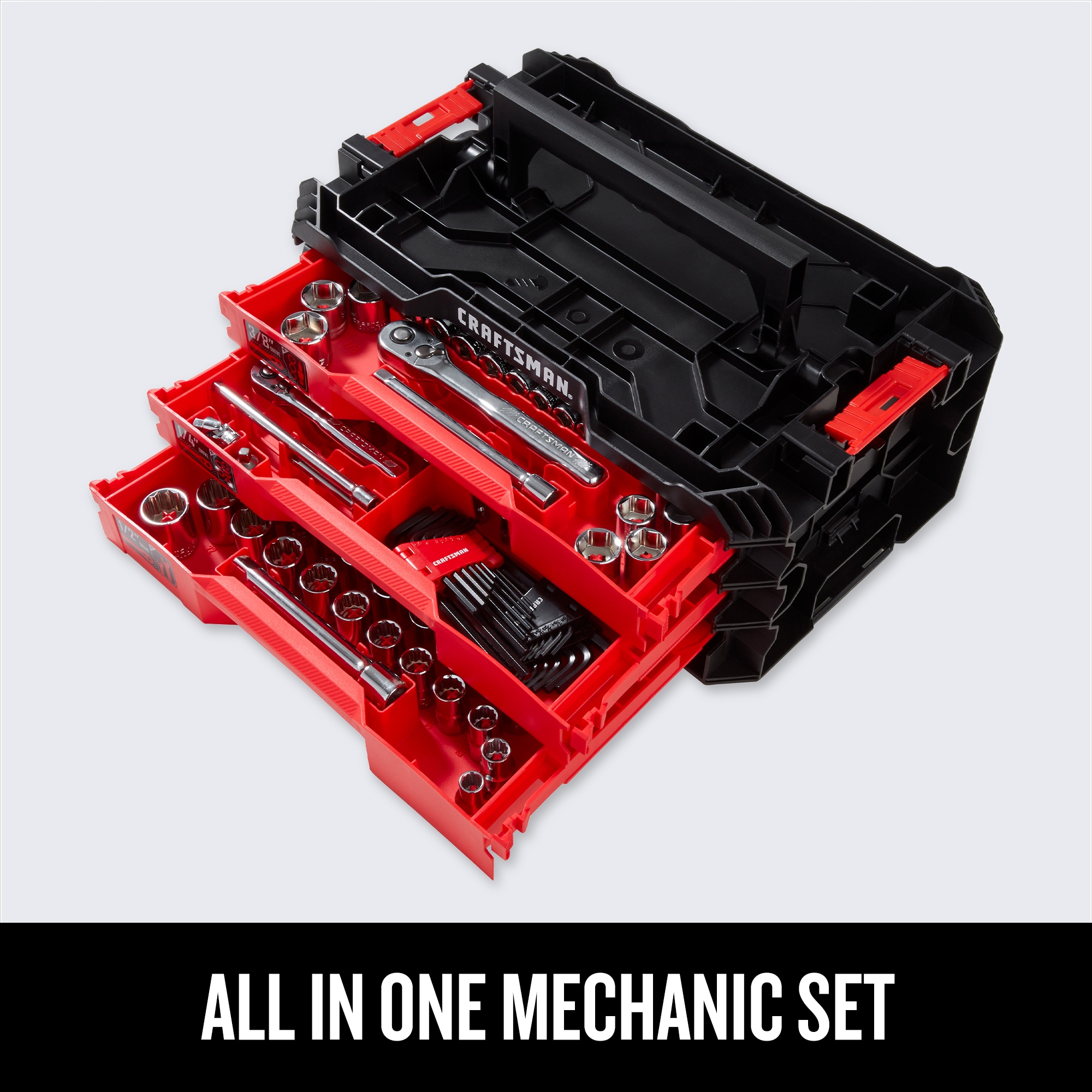 CRAFTSMAN Versatack 216-Piece Standard (SAE) and Metric Combination  Polished Chrome Mechanics Tool Set with Hard Case in the Mechanics Tool  Sets department at