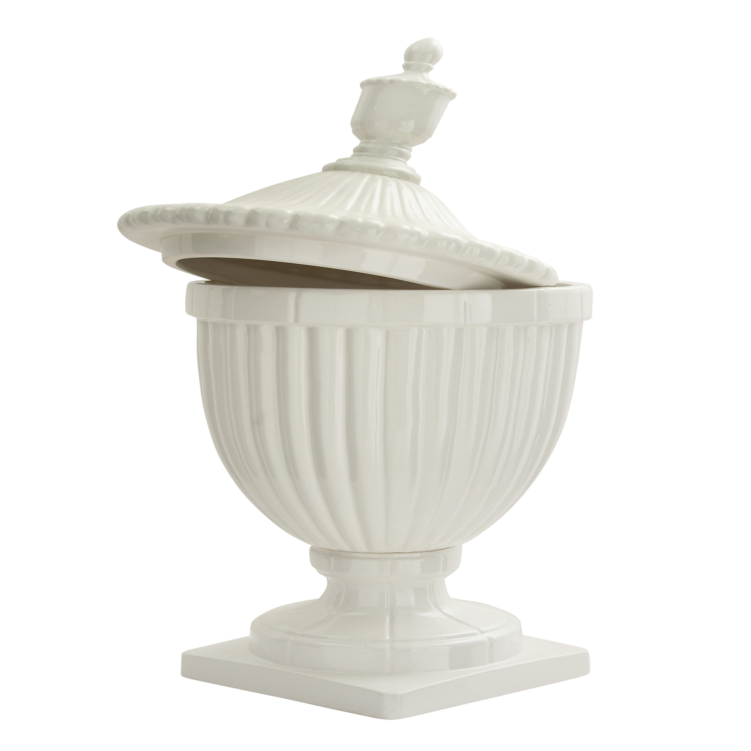 32" White Ceramic Tall Fluted Decorative Urn