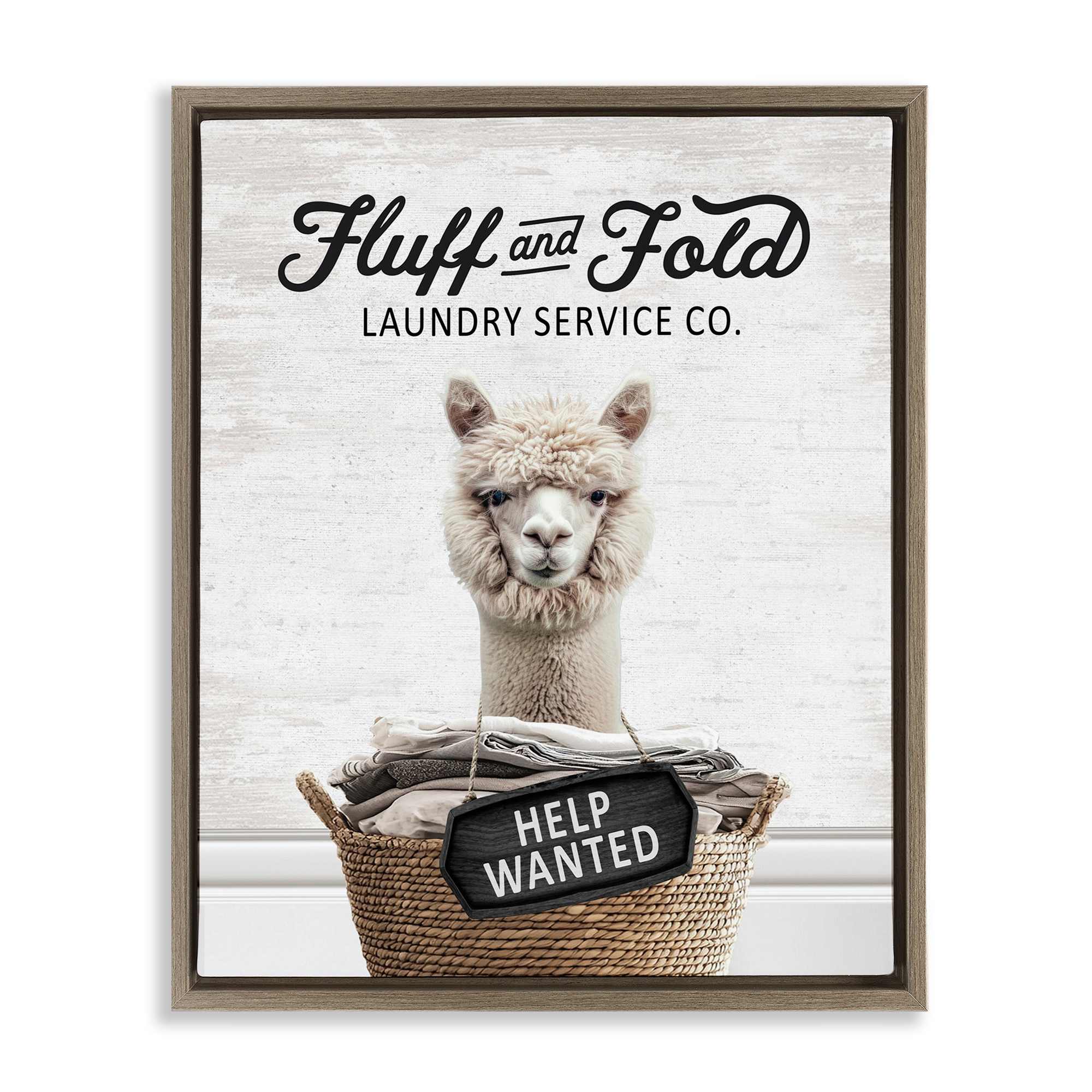 Stupell Industries BS-900-FFE-24X30 Fluff and Fold Laundry Alpaca Brown Framed Floater Canvas Wall Art By Lettered and Lined 25 x 31