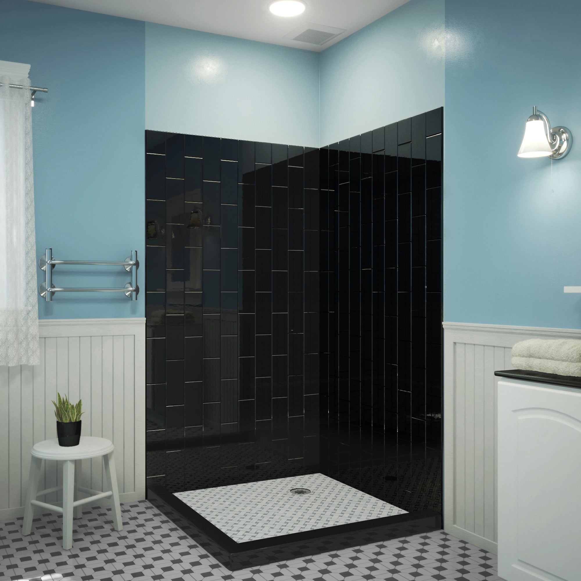 DreamLine QWALL-VS 42-in x 76-in Black 2-Piece Shower Corner Wall Panel in  the Shower Walls u0026 Surrounds department at Lowes.com