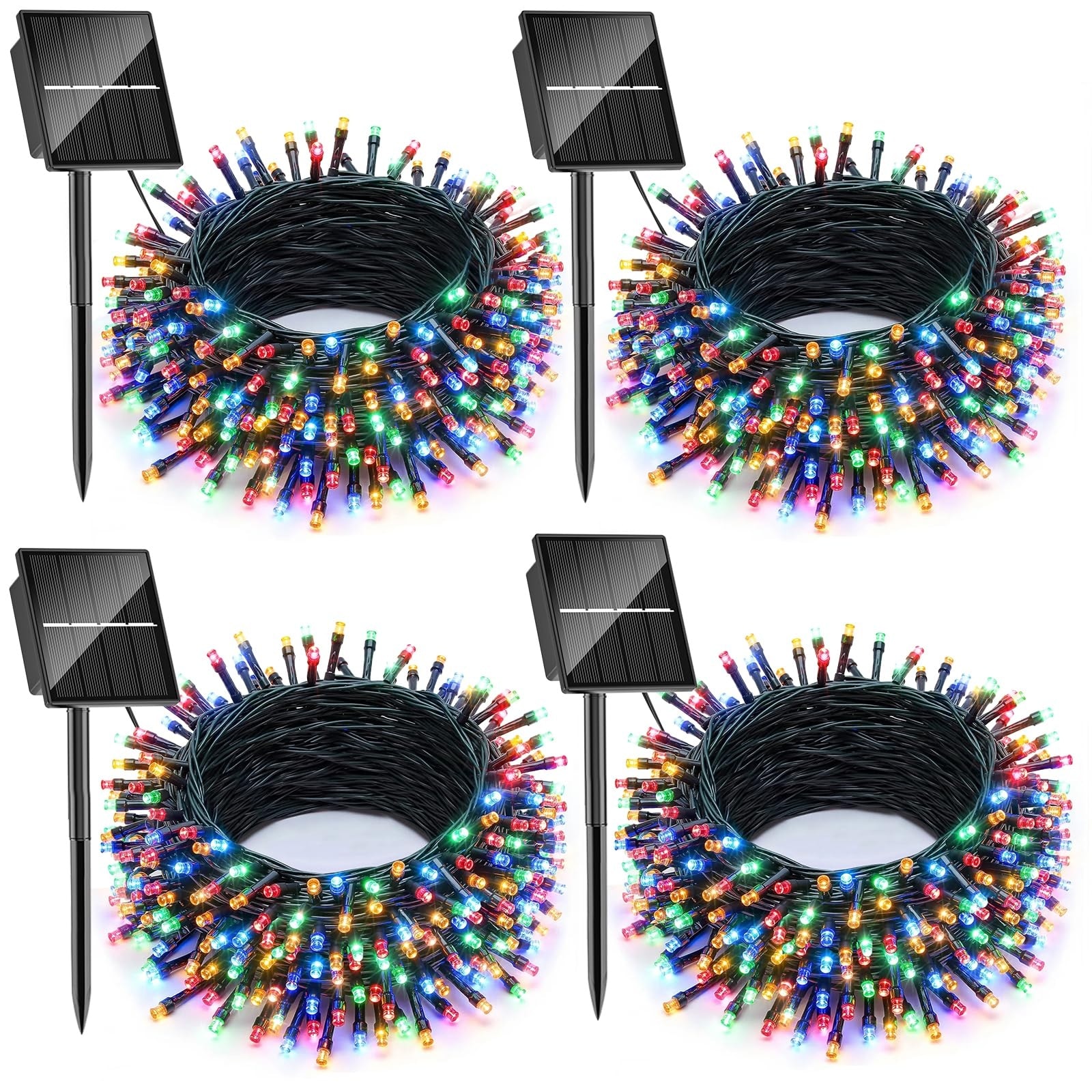 Oyezvary  4 pack solar Christmas lights outdoor 146 foot 400 LED multicolor string lights 8 modes waterproof for garden yard tree holiday