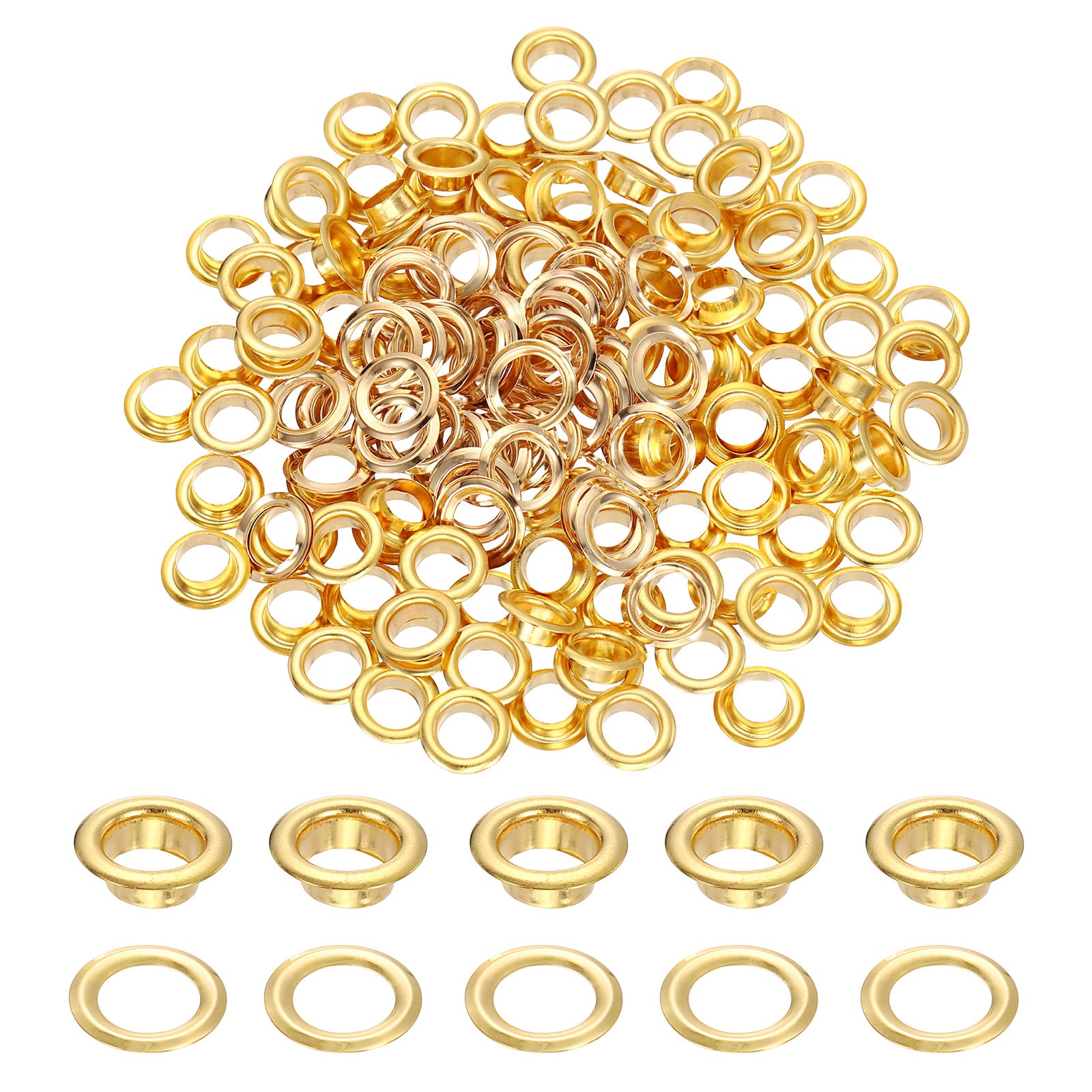 Unique Bargains 200 Sets Grommets Eyelets 6mm Brass Self Backing Eyelets Metal Eyelet with Washers for Belts Shoes Clothes Bead Cores DIY Project Gold Tone #S26072900UX1827