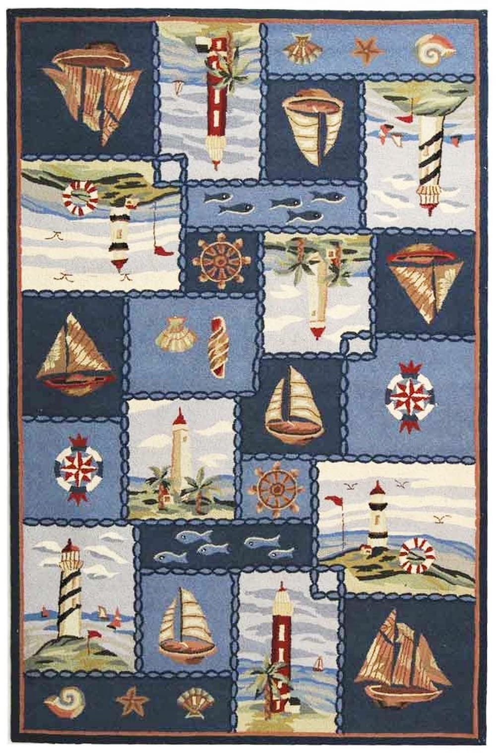 Safavieh HK267A-5 Chelsea Nautica 5 x 8 (ft) Hooked Wool Blue Rectangular Indoor Area rug