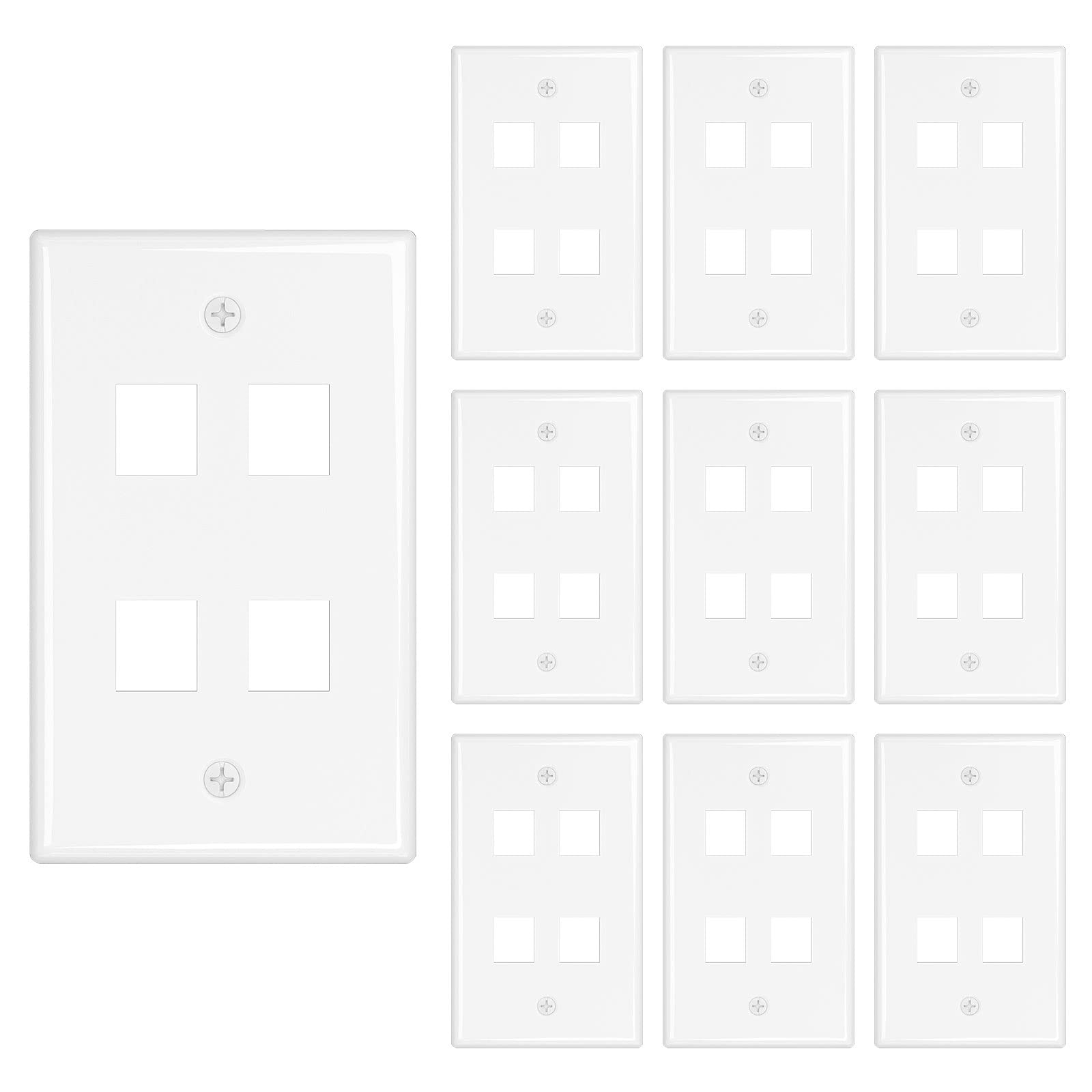 Oyezvary 4-Port Keystone Wall Plate 10 Pack Low Profile Ethernet Wall Plates for Keystone Jack White durable home and garden #LOZ0824O0372