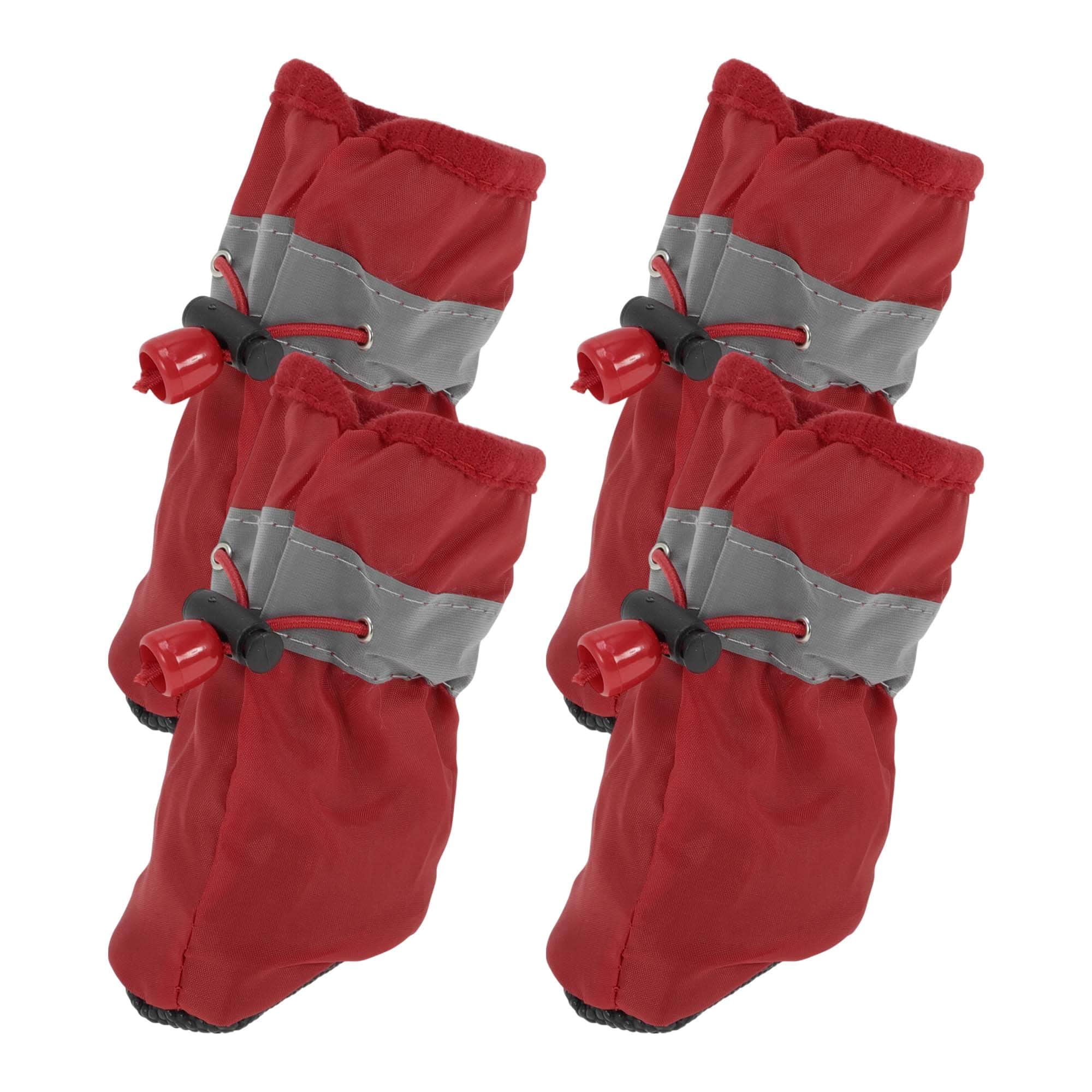 Unique Bargains Pack of 4 Paw Protection for Dogs Paw Protection Dog Damage Waterproof Socks Dog Shoes with Adjustable Straps Indoor Outdoor Size 3 Red