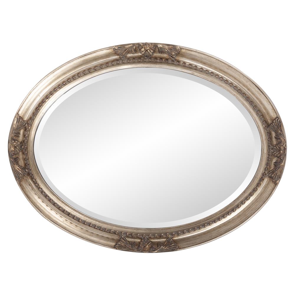 Antique Silver Oval Wood Wall Mirror with Beaded Frame