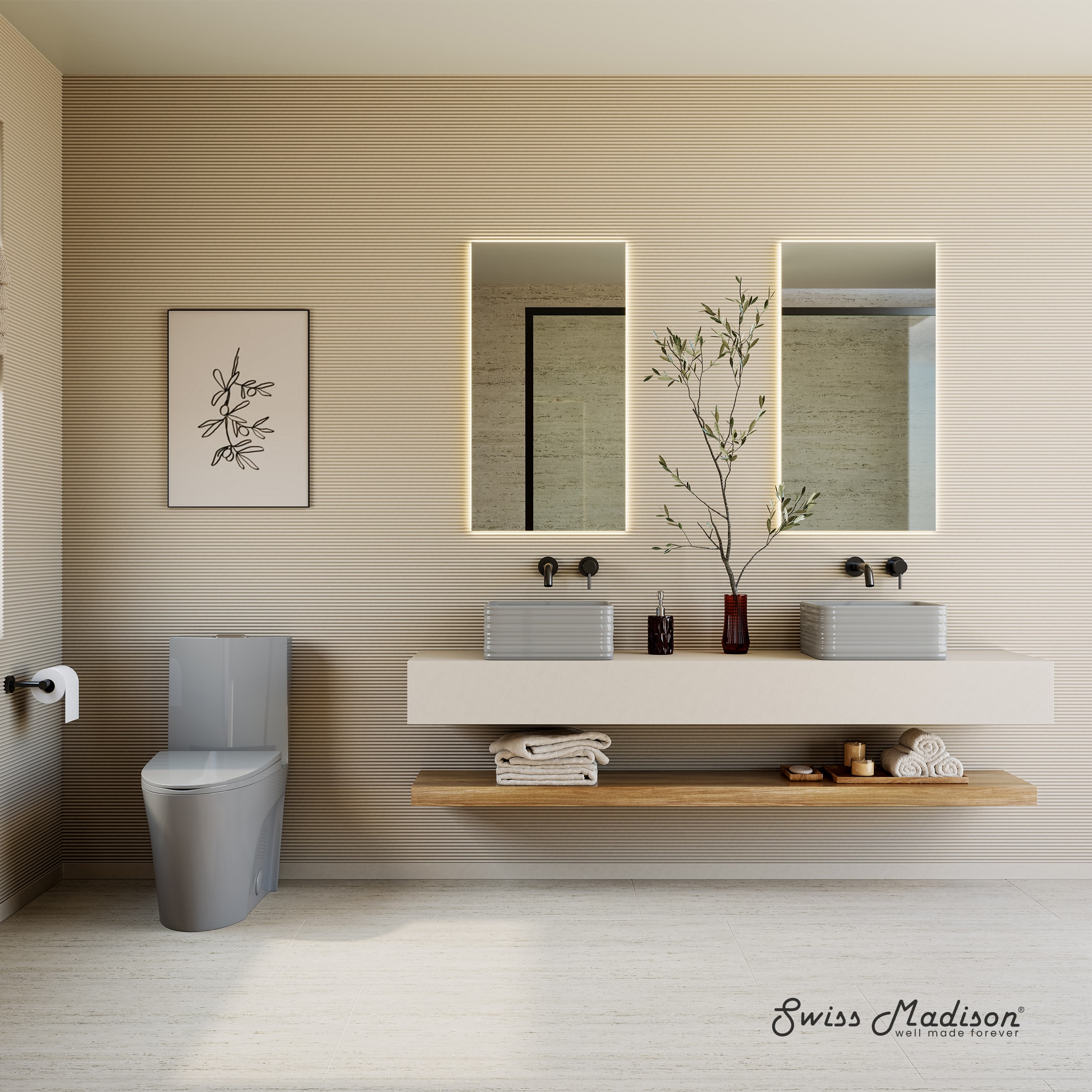 Swiss Madison SM-25-1TANG02GG Angers Glossy Gray Elongated Standard height 12-in Rough-In 1.6 GPF Dual Slow Close Feature 1-piece Toilet