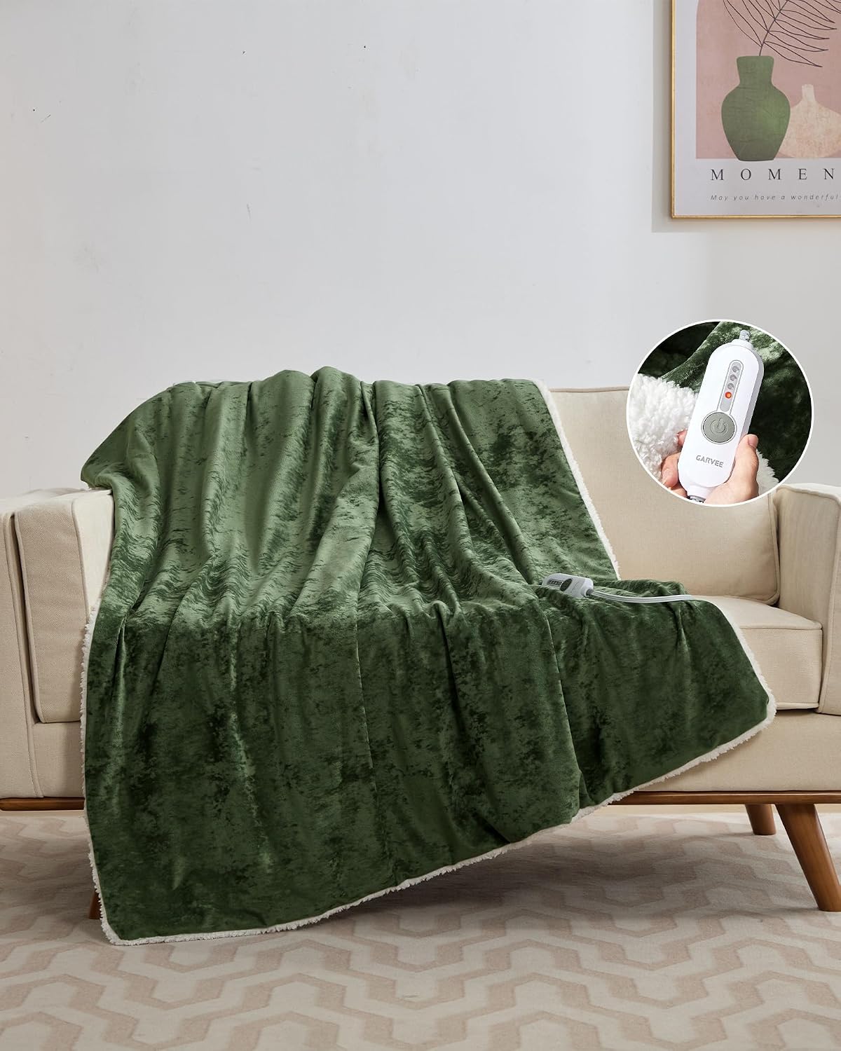 GAOMON 50x60 In Heated Throw Blanket Velvet and Sherpa 4 Heat Levels 4-Hour Auto Shut-Off ETL Certified