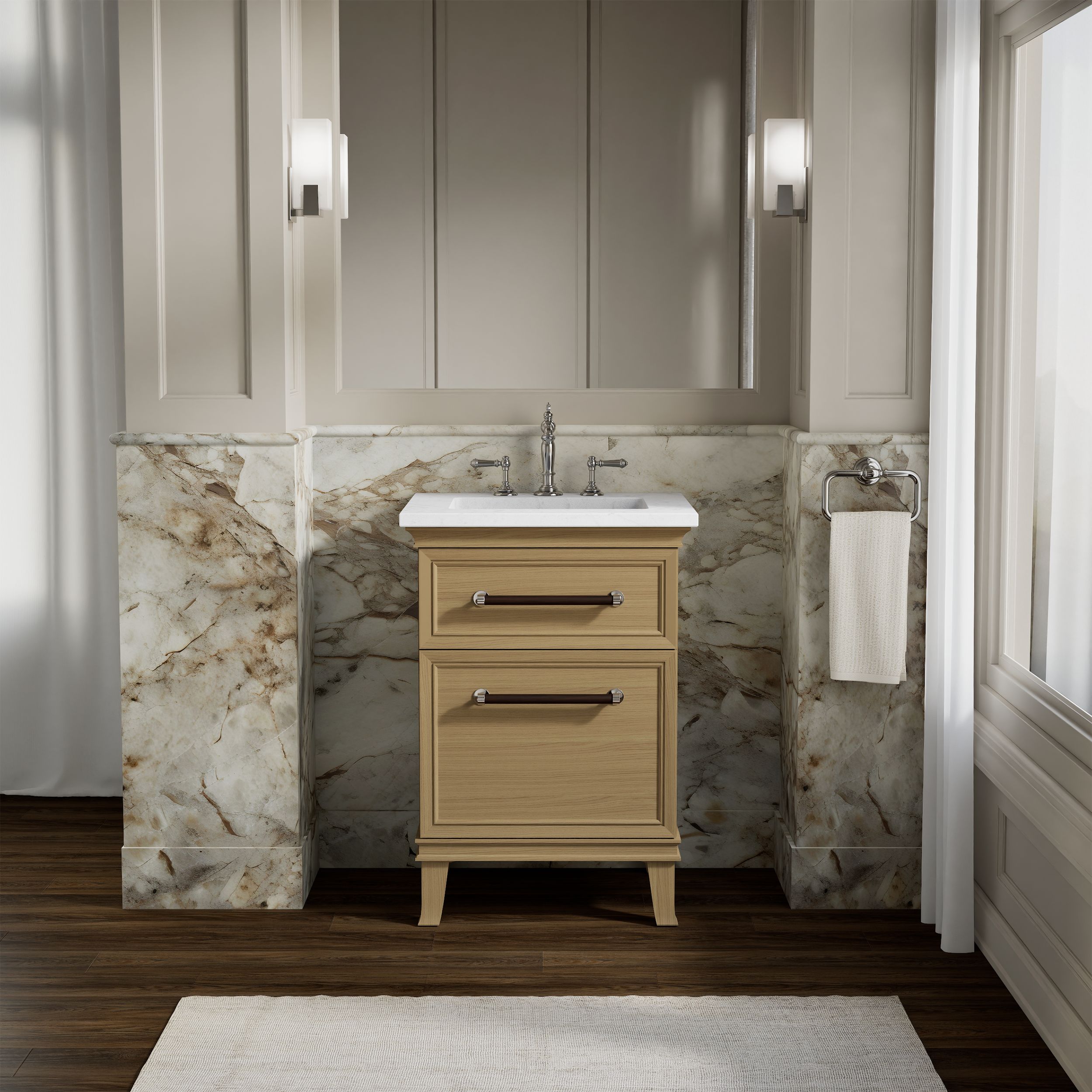 KOHLER Artifacts 24-in Light Oak Undermount Single Sink Bathroom Vanity with Black Quartz Top