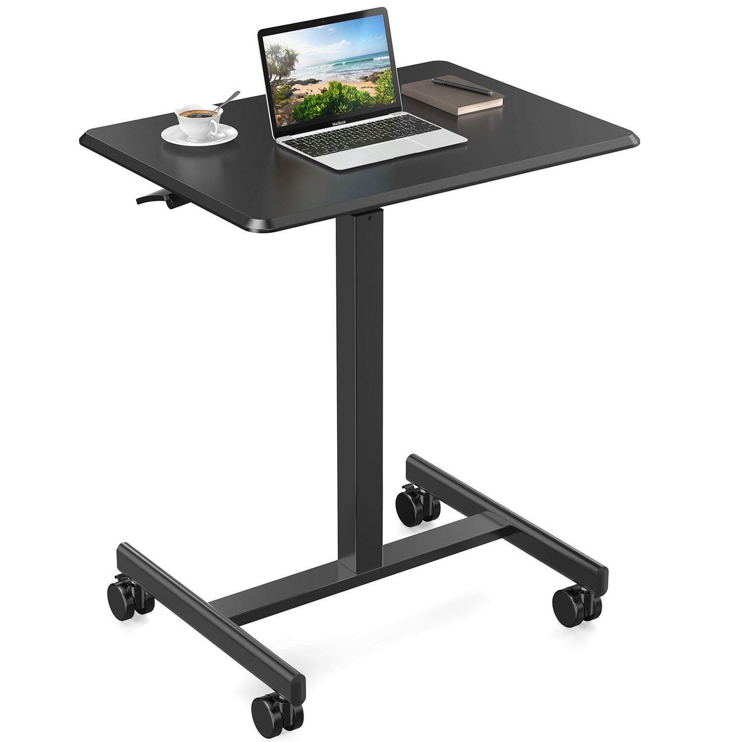 GZMR GZ-W22206 Small Mobile Rolling Standing Desk Black Laptop cart
