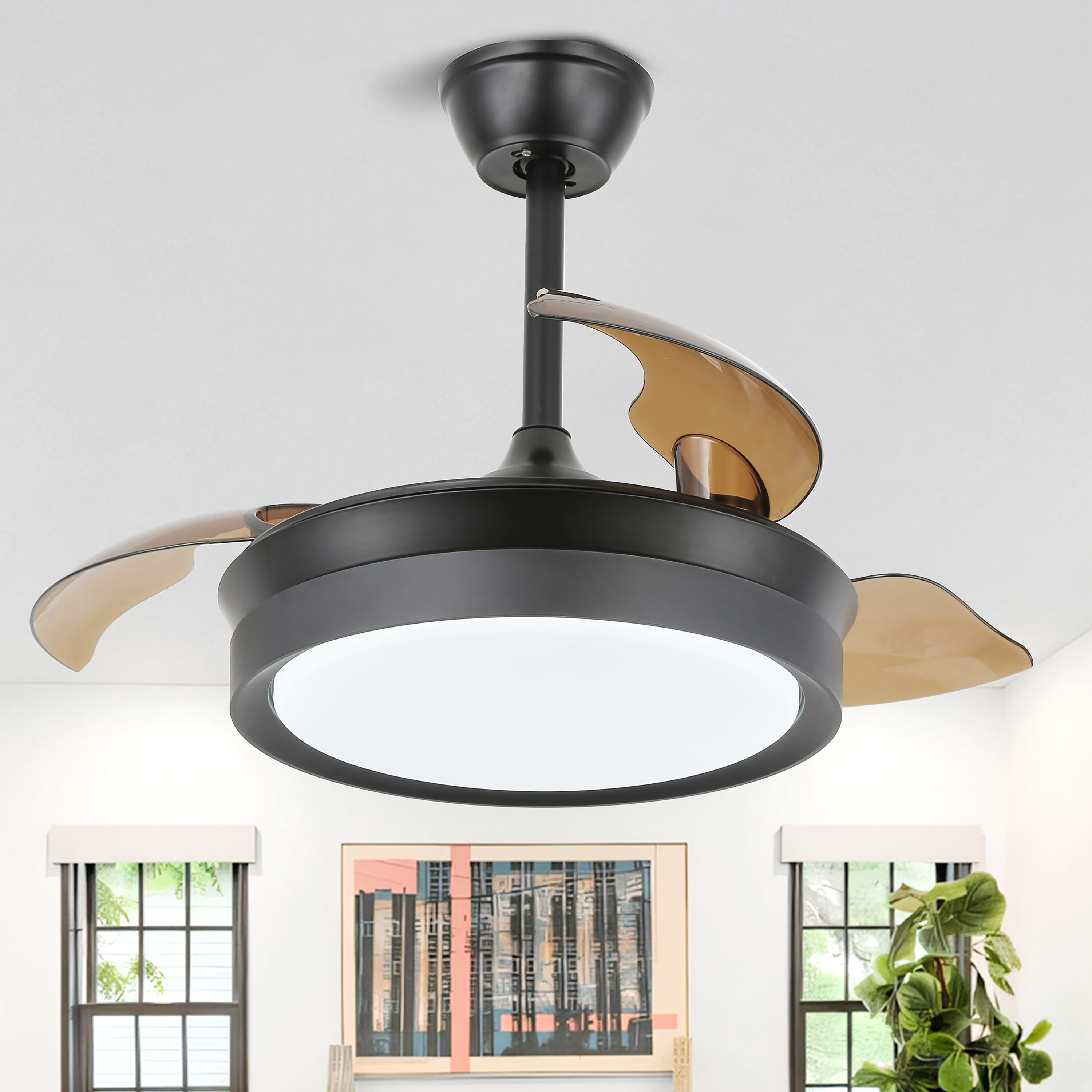 Cusp Barn DC3605-B DC3604 36-in Color-Changing Black with Ceiling Fan With Light - Remote Included ( 3 -Blade )