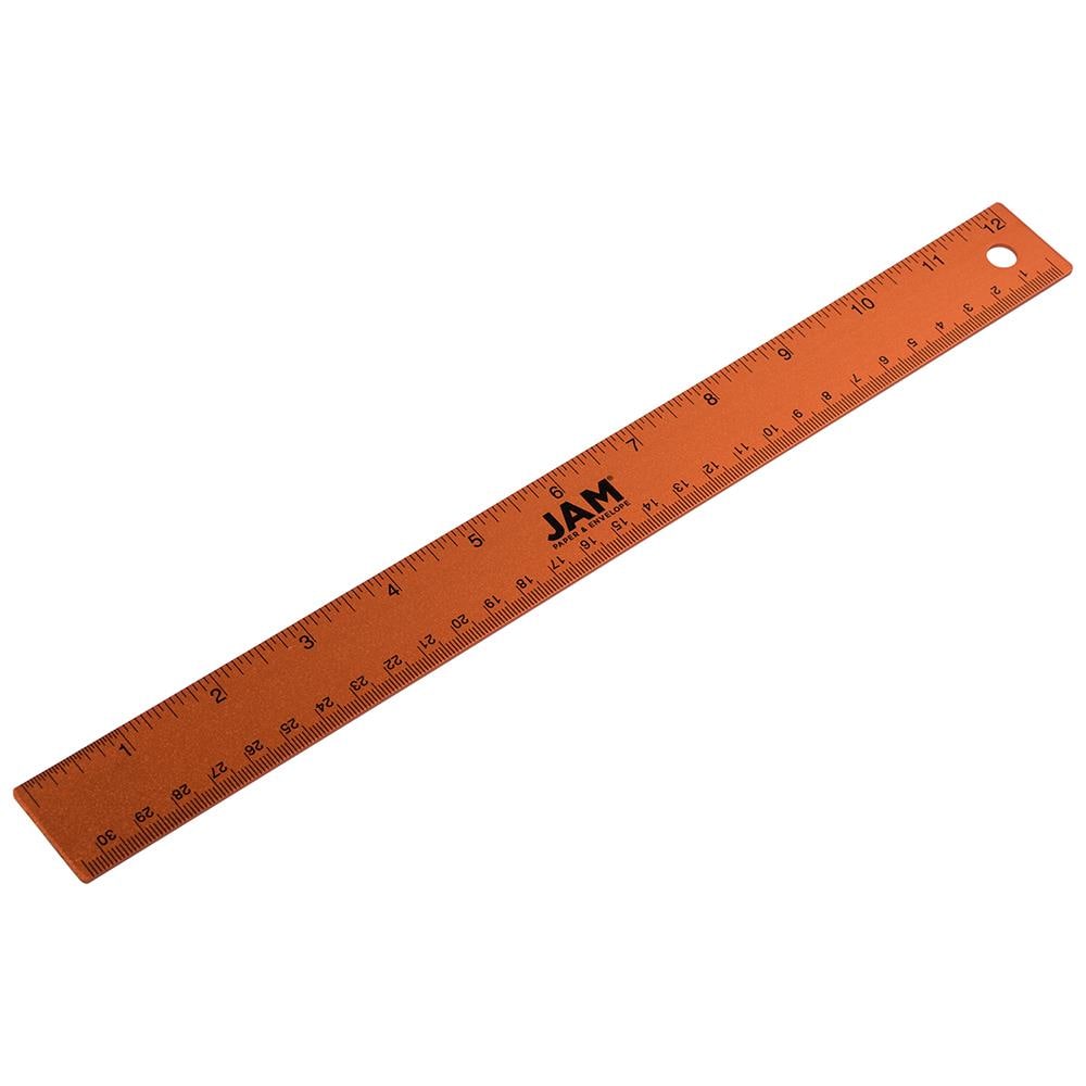 JAM Paper Stainless Steel 12-in Ruler - Orange Color - Metal