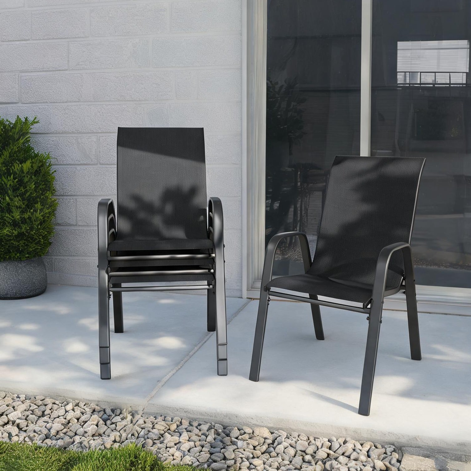 Watnature Slat back patio dining chairs set of 4 in classic black iron with Teslin seats one_size | GYVMLM62AK6D