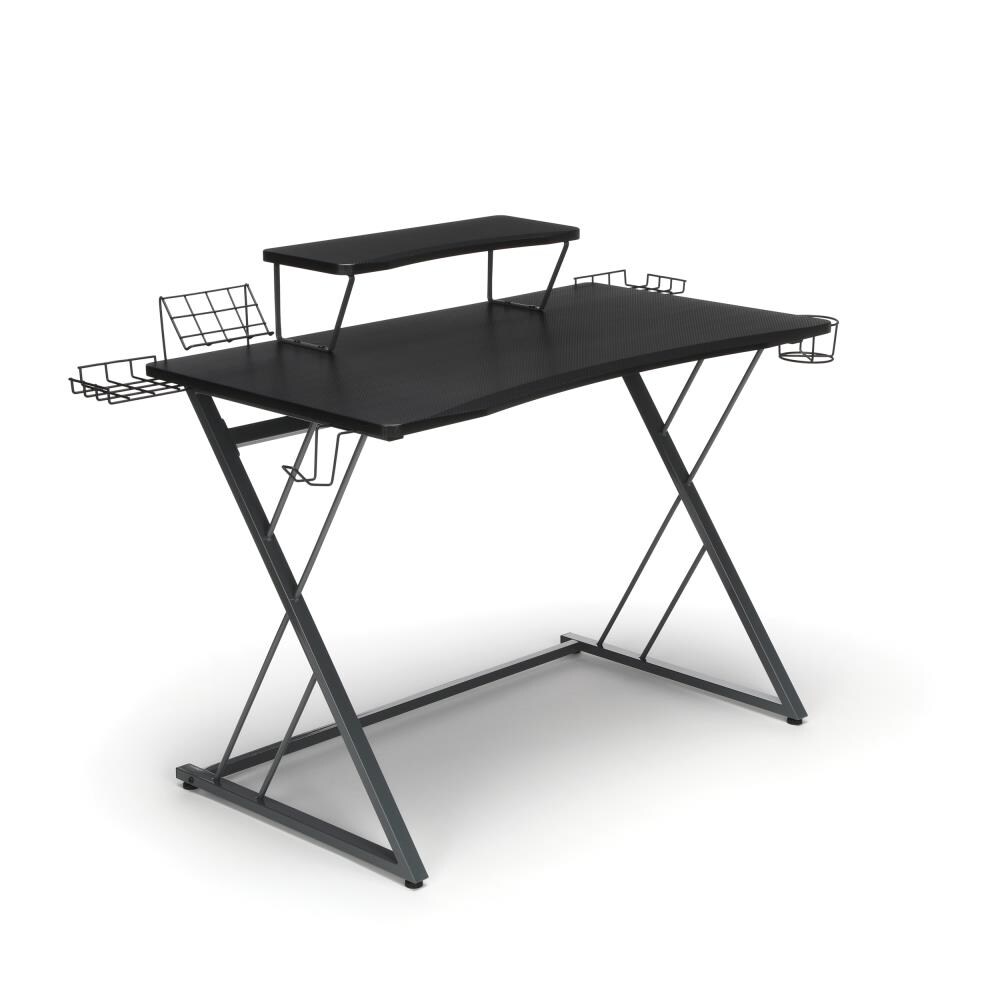 OFM Essentials Collection 55 Gaming Computer Desk, 35 Monitor Shelf,  Z-Base, in Black/Black (ESS-1101-BLK-BLK) 