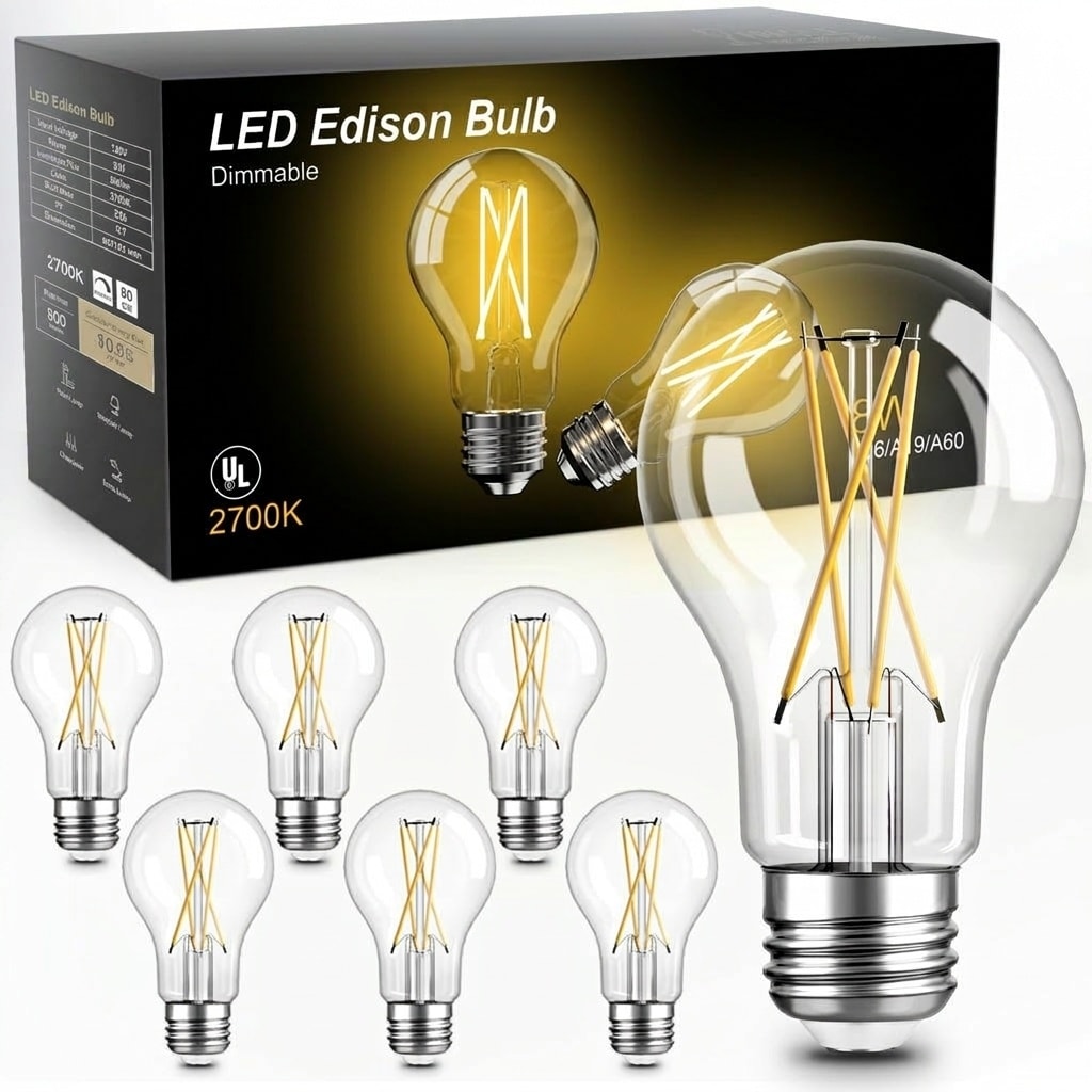 AOIZGMY 6 Pack A19 Vintage LED Edison Bulbs 8W E26 Base 60W Equivalent ...