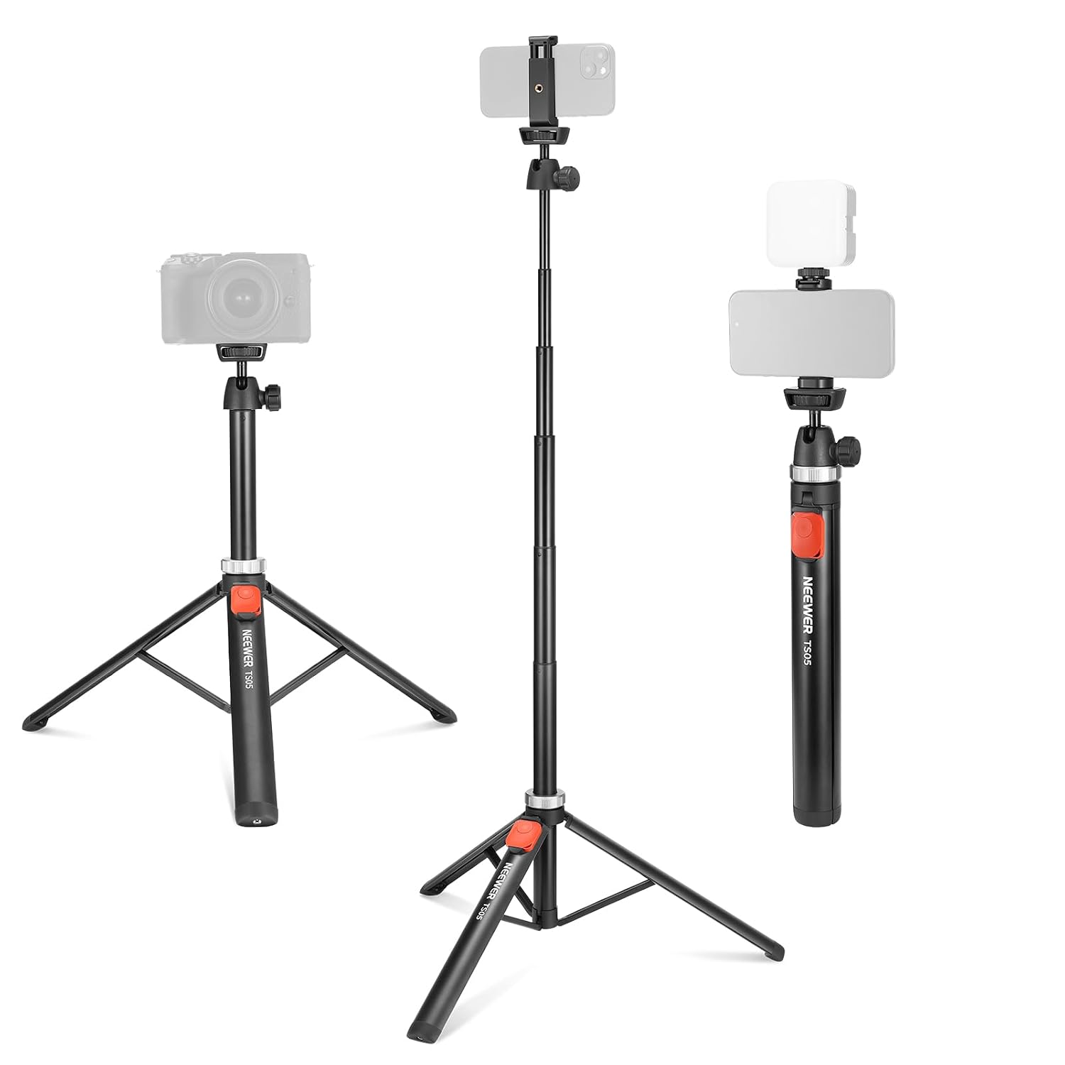 NEEWER Aluminum Alloy Travel Tripod and Selfie Stick with Bluetooth Remote and Universal Phone Holder for Cameras and Smartphones