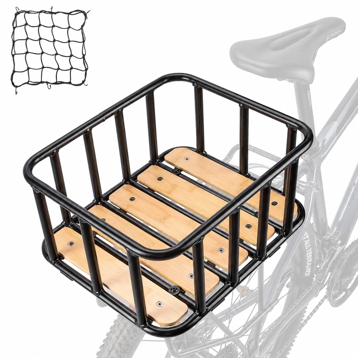 AKSCYZM Large Rear Bike Basket with Cargo Net Waterproof Cover and ...