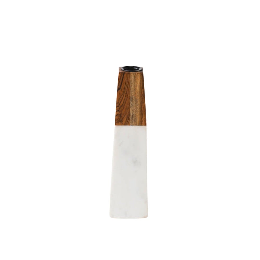 Mela Artisans Tapered Marble Acacia Candleholder