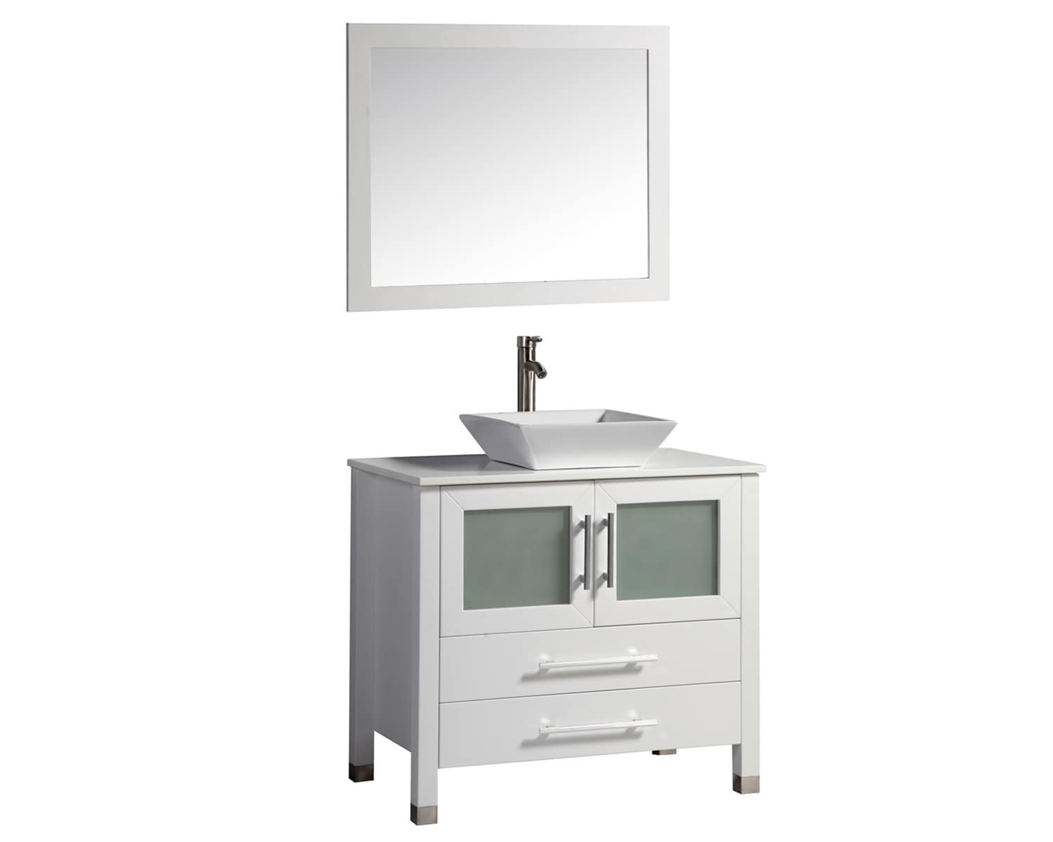 MTD Vanities MTD-8111W 36-in White Single Sink Bathroom Vanity with White Engineered Stone Top (Mirror and Faucet Included)