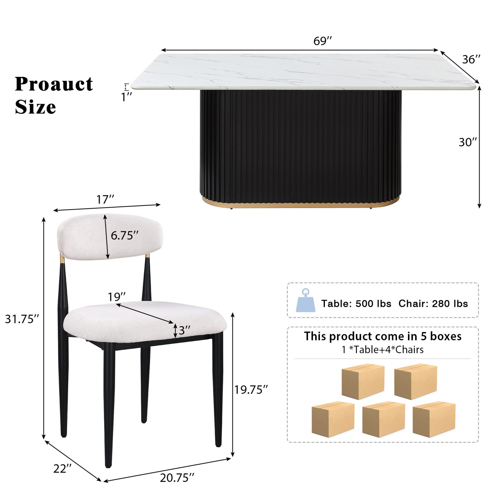 CHITA Beige White and Black Modern Rectangular Dining Table with a ...