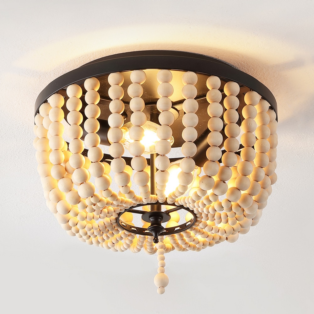JONATHAN  Y JYL9074B Allison 10" Wood Beaded/Metal Shabby Chic Farmhouse 1 -Light 10-in Antique Black Flush Mount Light