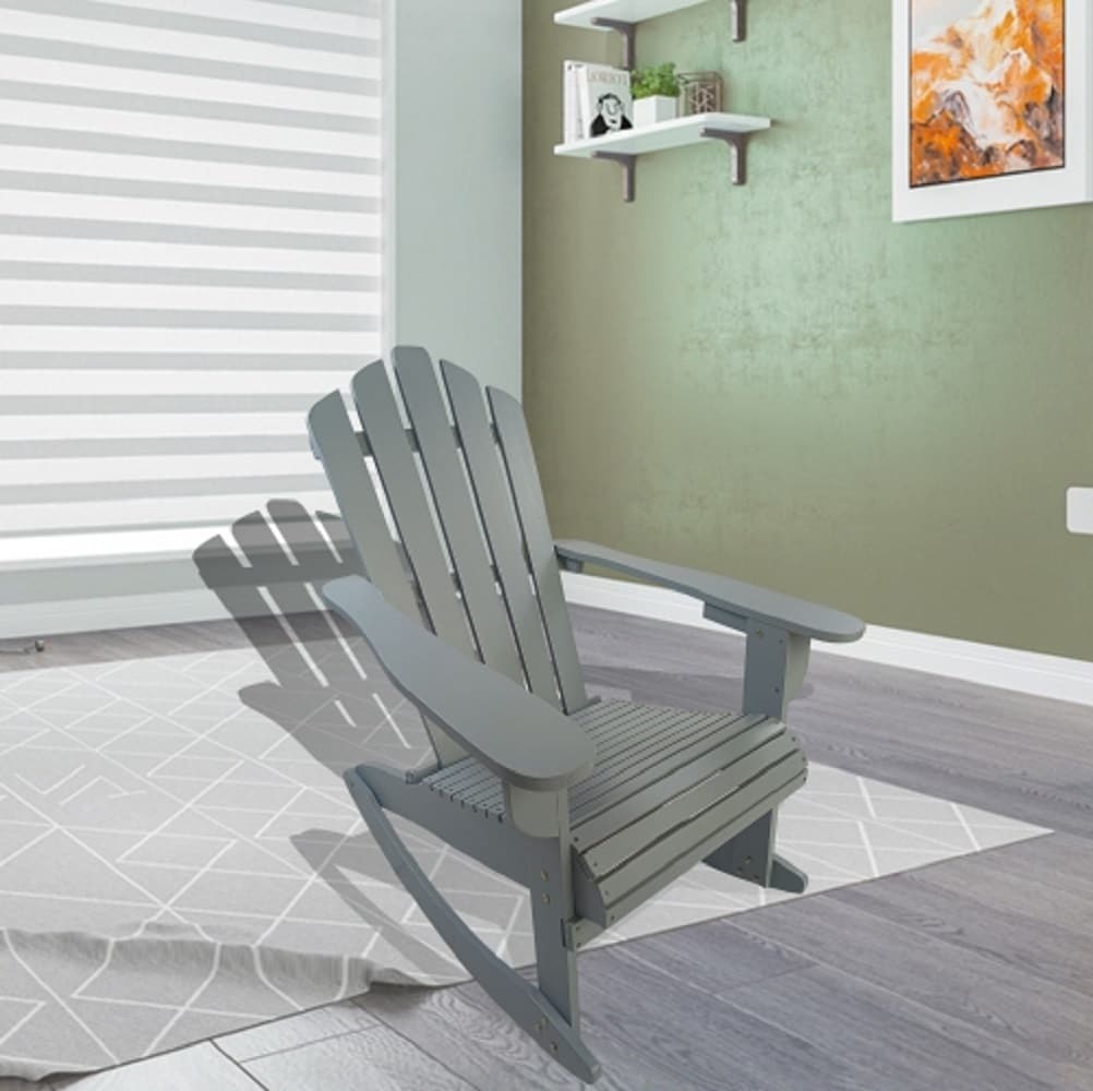 ZAKLOOP WU49591475 Wooden Outdoor Rocking Adirondack chair Stackable Grey Adirondack Chair with Gray Slat Seat