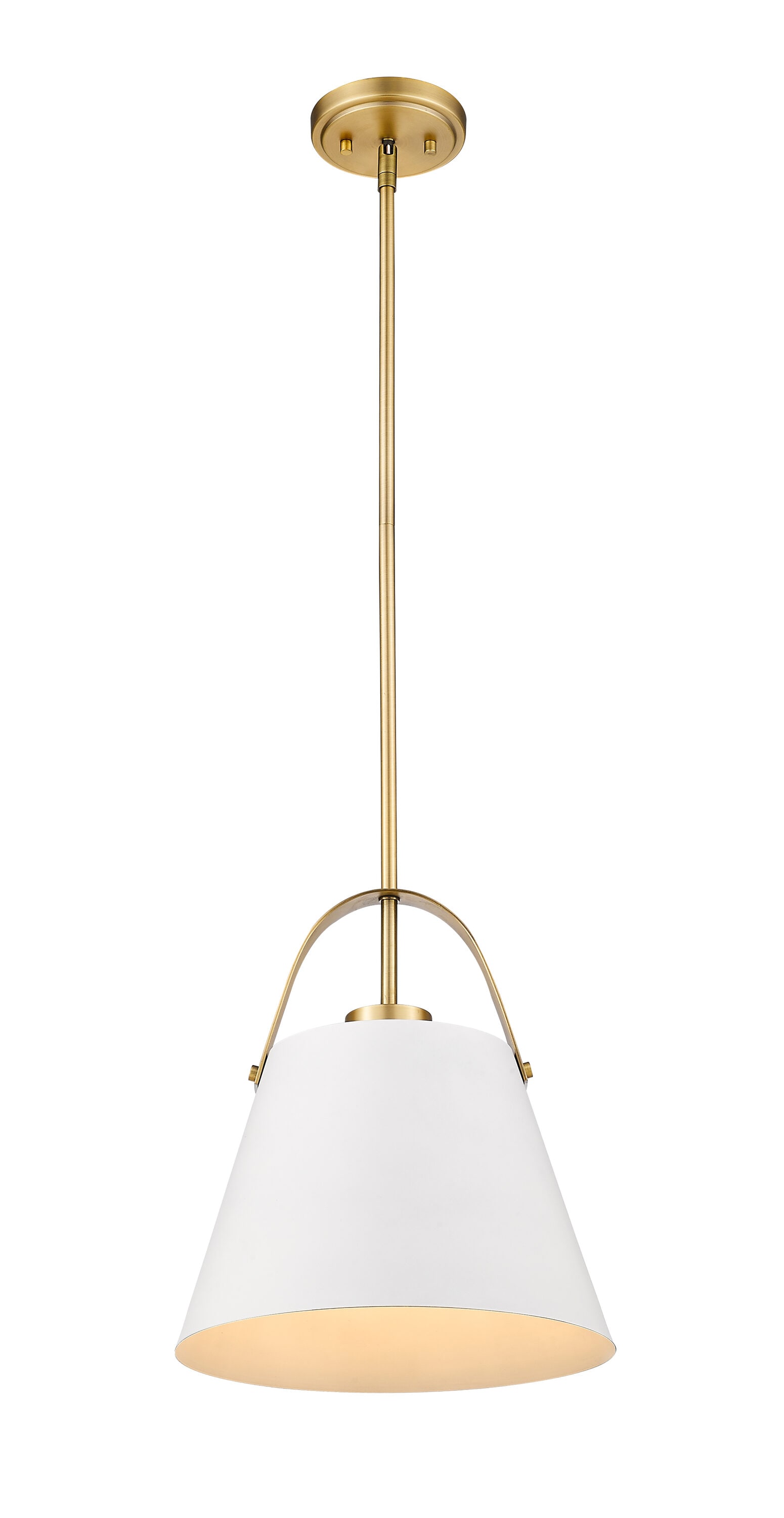 Matte White and Heritage Brass 12.5" Contemporary Pendant Light