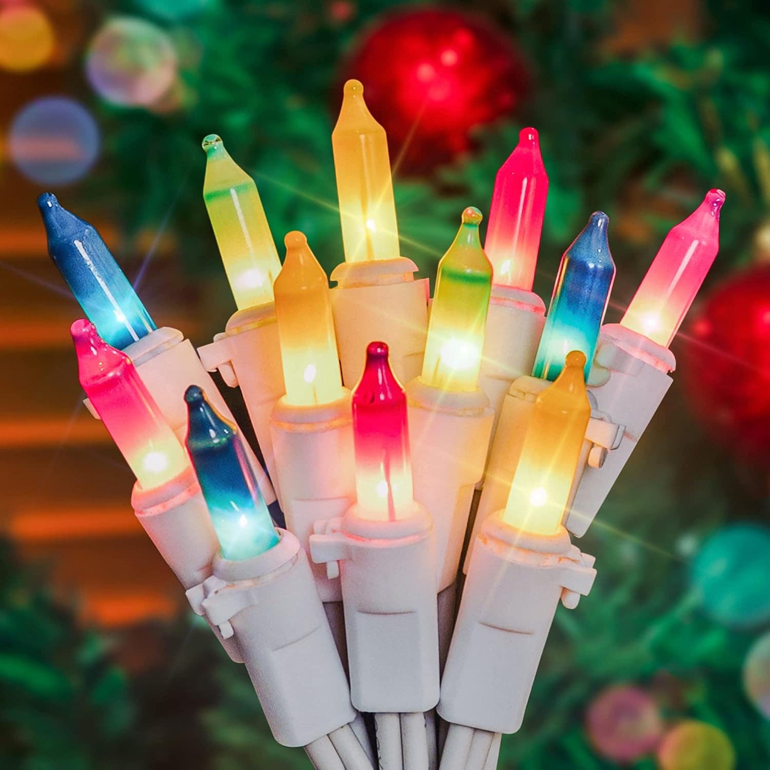Segrass 2-Pack 50-Count 13 ft Multicolor Mini String Lights with White Wire Extendable End-to-End Connect Indoor Outdoor Plug-In Incandescent Bulbs