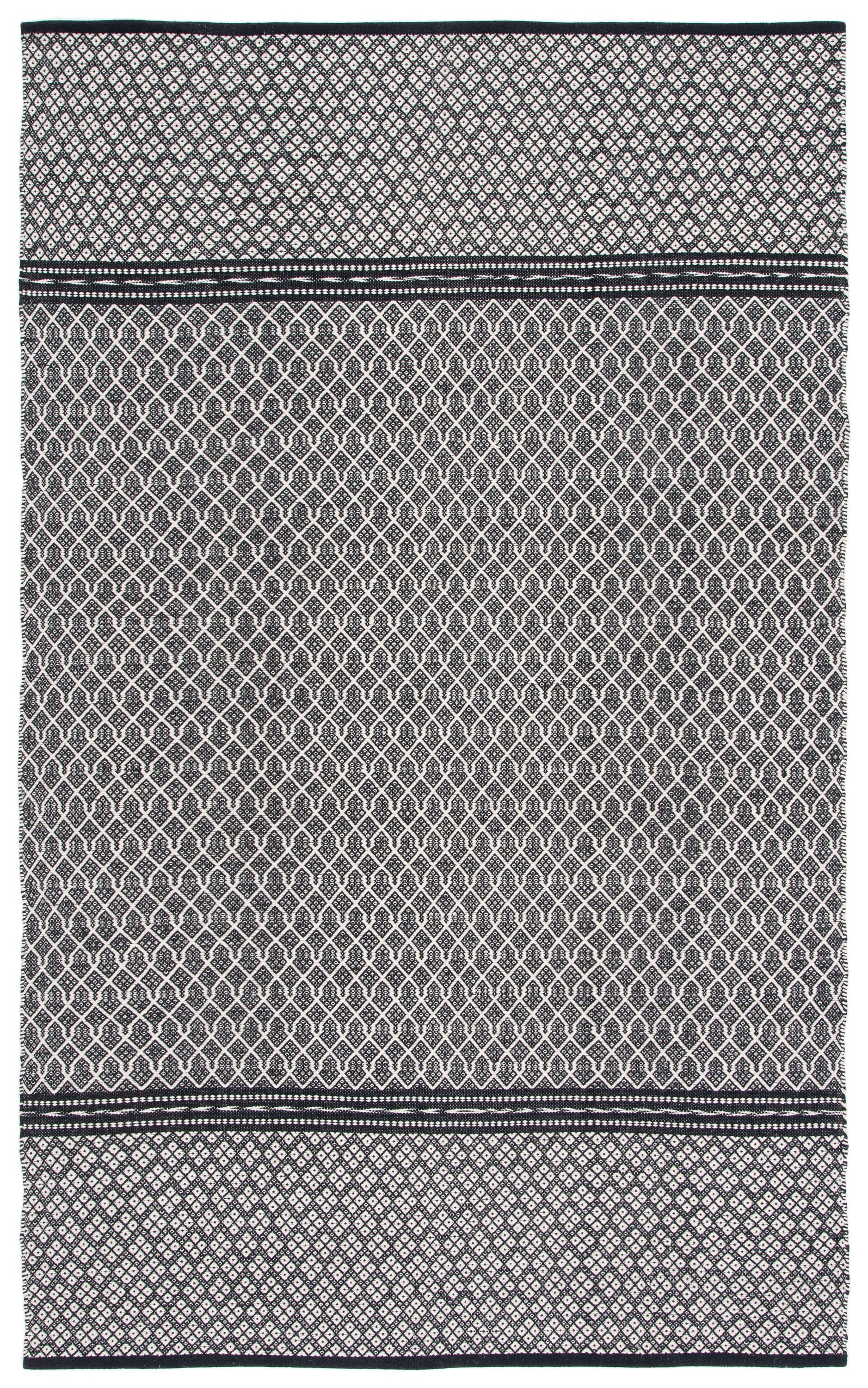Black and White Handwoven Wool Kilim Area Rug, 6' x 9'