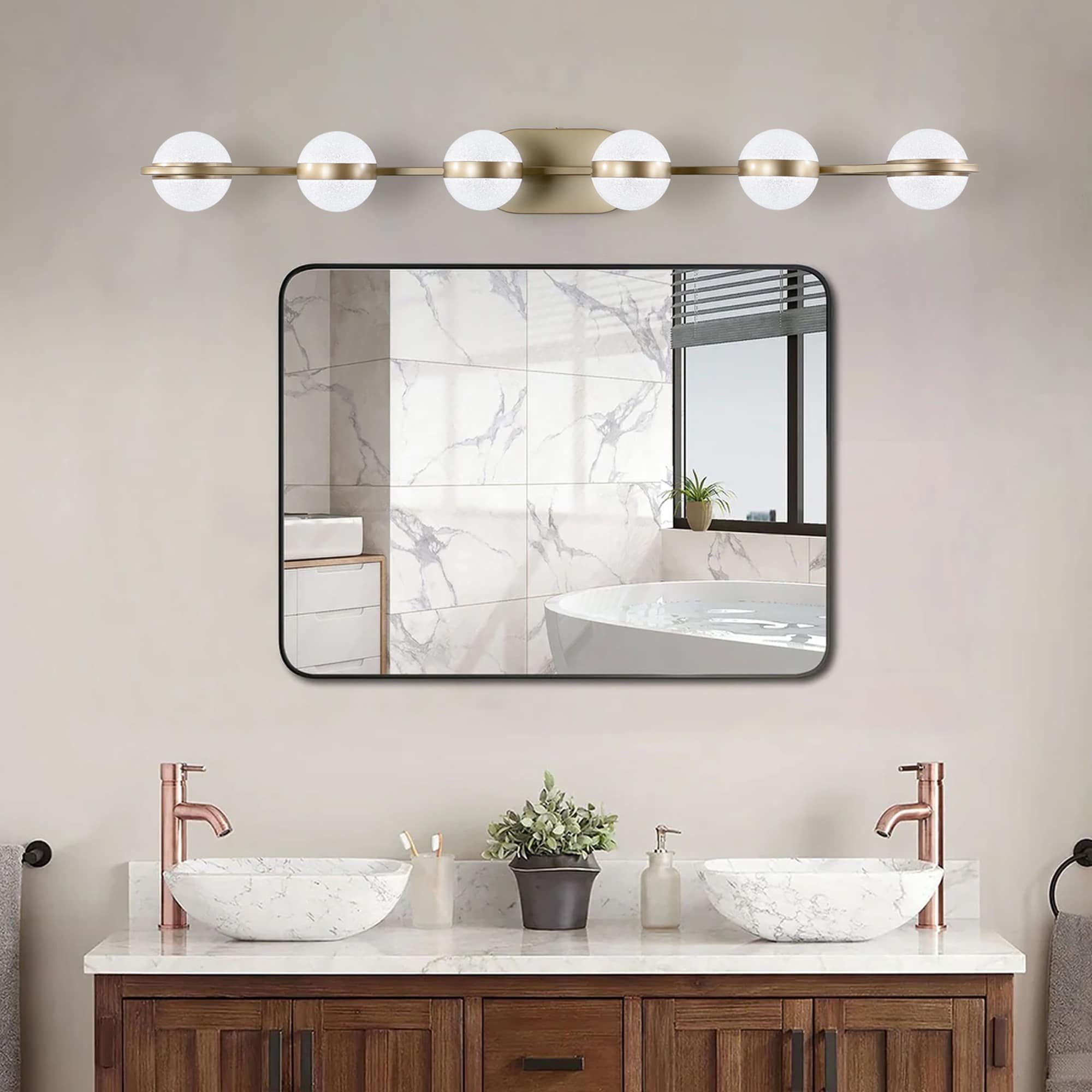 Fun Orange FUNQ1DJ22 Modern 43.3-in 6 -Light Gold Integrated LED Modern/contemporary Vanity light
