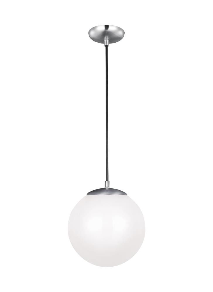 Generation Lighting 6020EN3-04 Leo 1 -Light Satin Aluminum Modern/contemporary White glass Globe Medium Hanging Pendant light