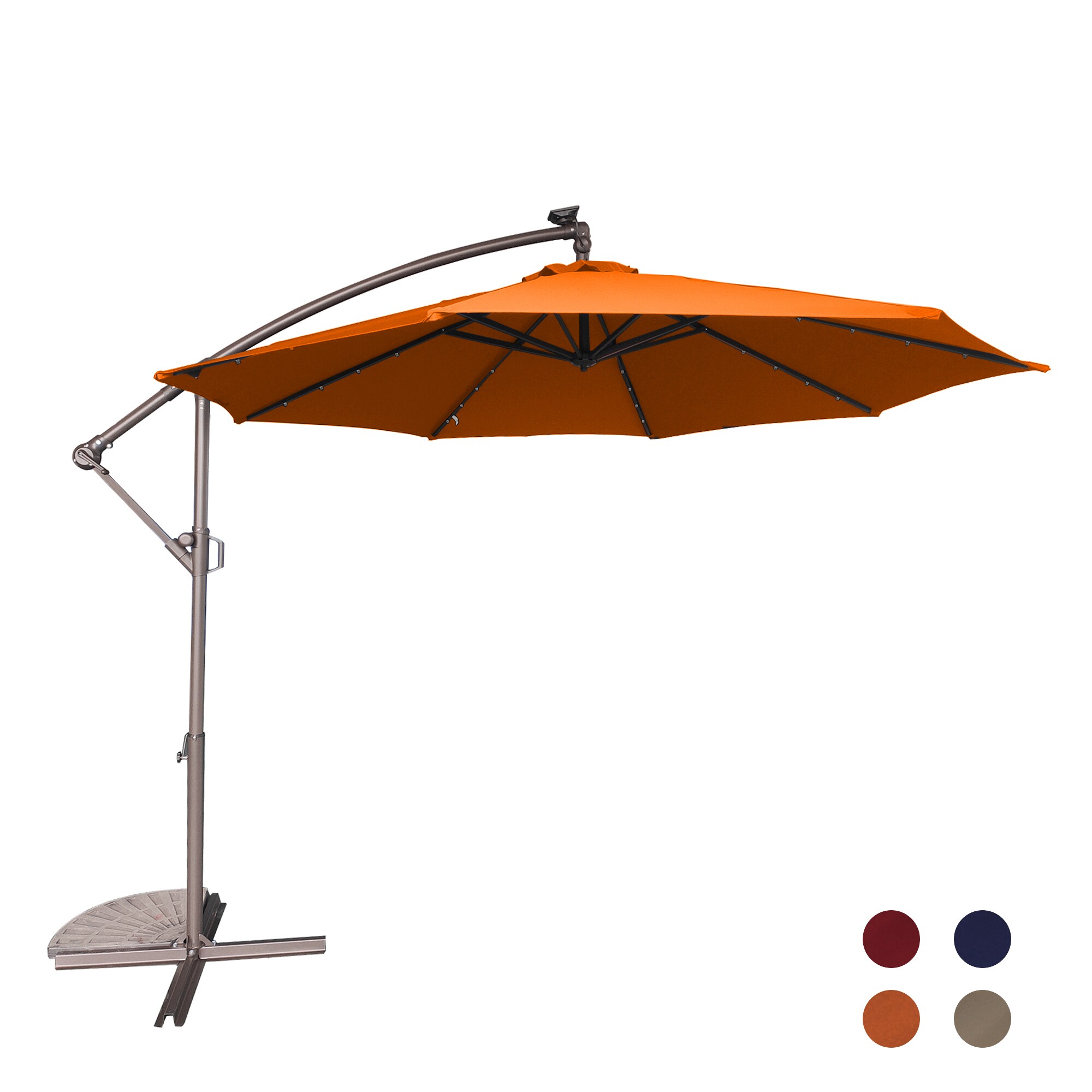 Dimakai DK--006431 10-ft Iron Orange Crank Offset Patio Umbrella with Lights with Base