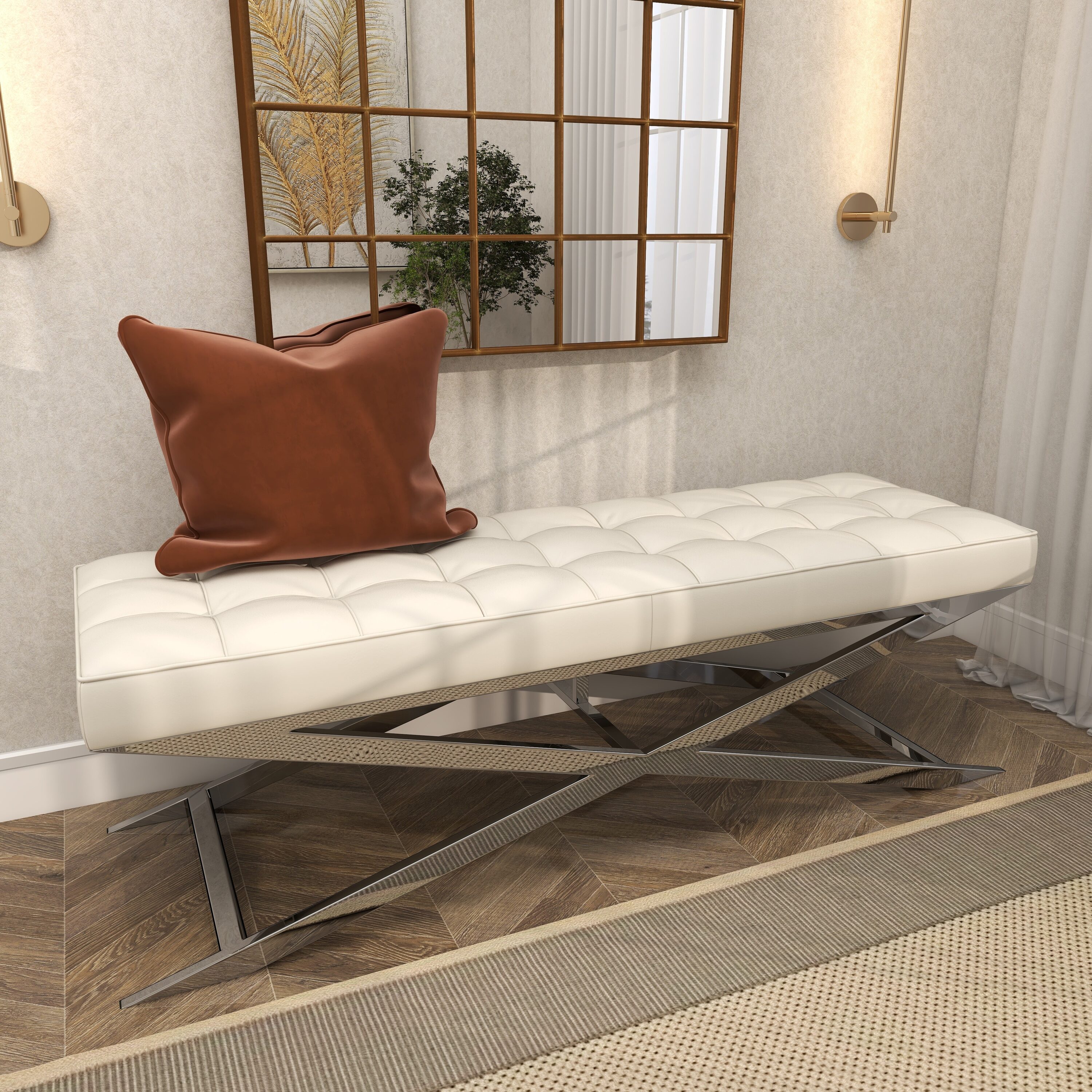 Grayson Lane 820381 Modern White Accent Bench 59.75-in x 18.5-in x 19-in