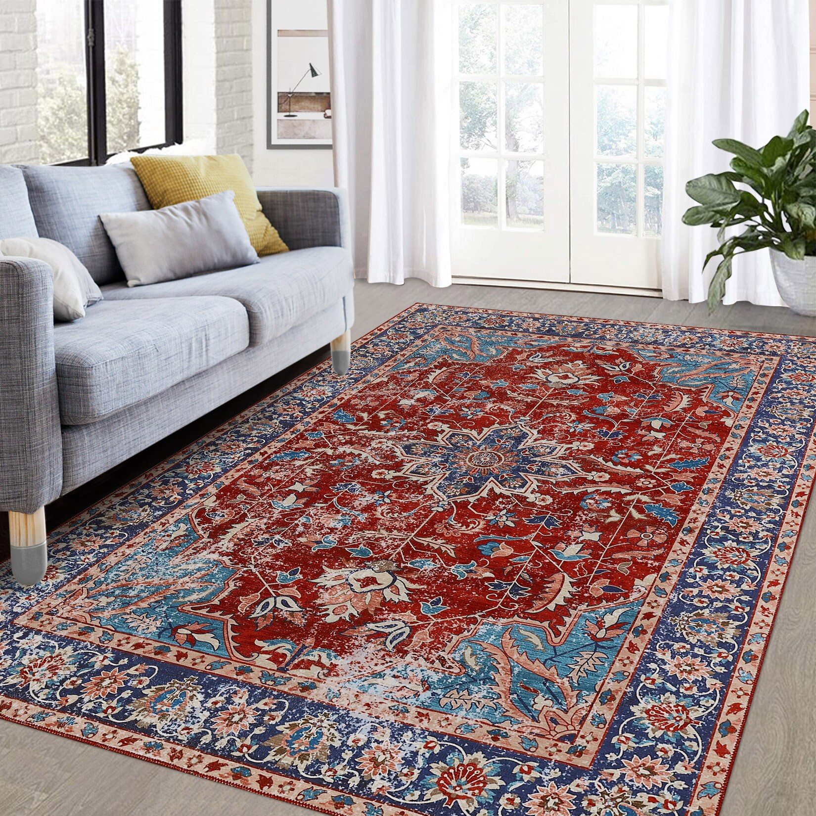 Garvee YXY-LO-PHO-0ZH3TXF0 9 x 12 (ft) Loomed Red Rectangular Indoor Floral/Botanical Vintage Machine washable Area rug