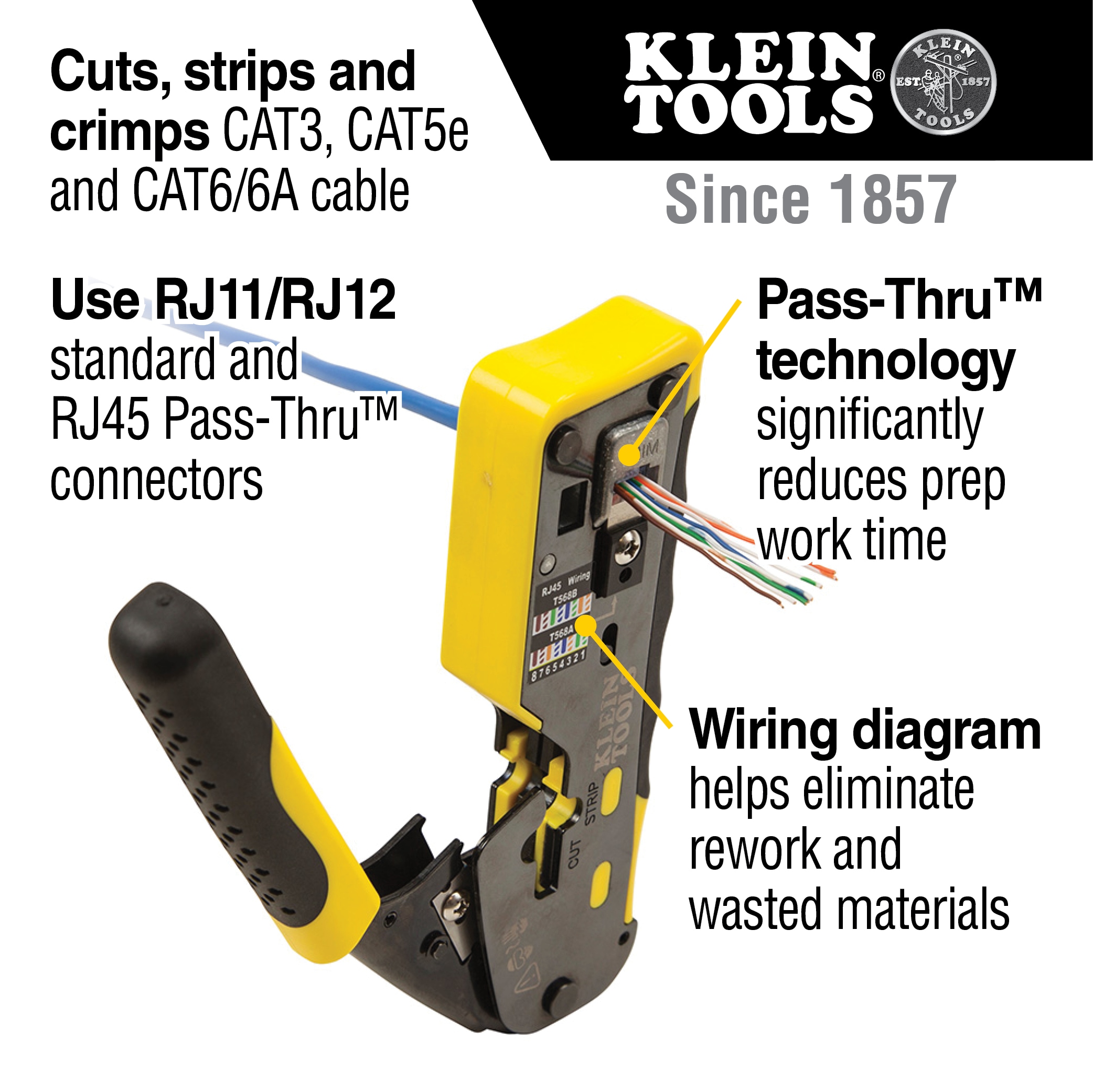 Ratcheting Wire Crimper / Stripper / Cutter, for Pass-Thru