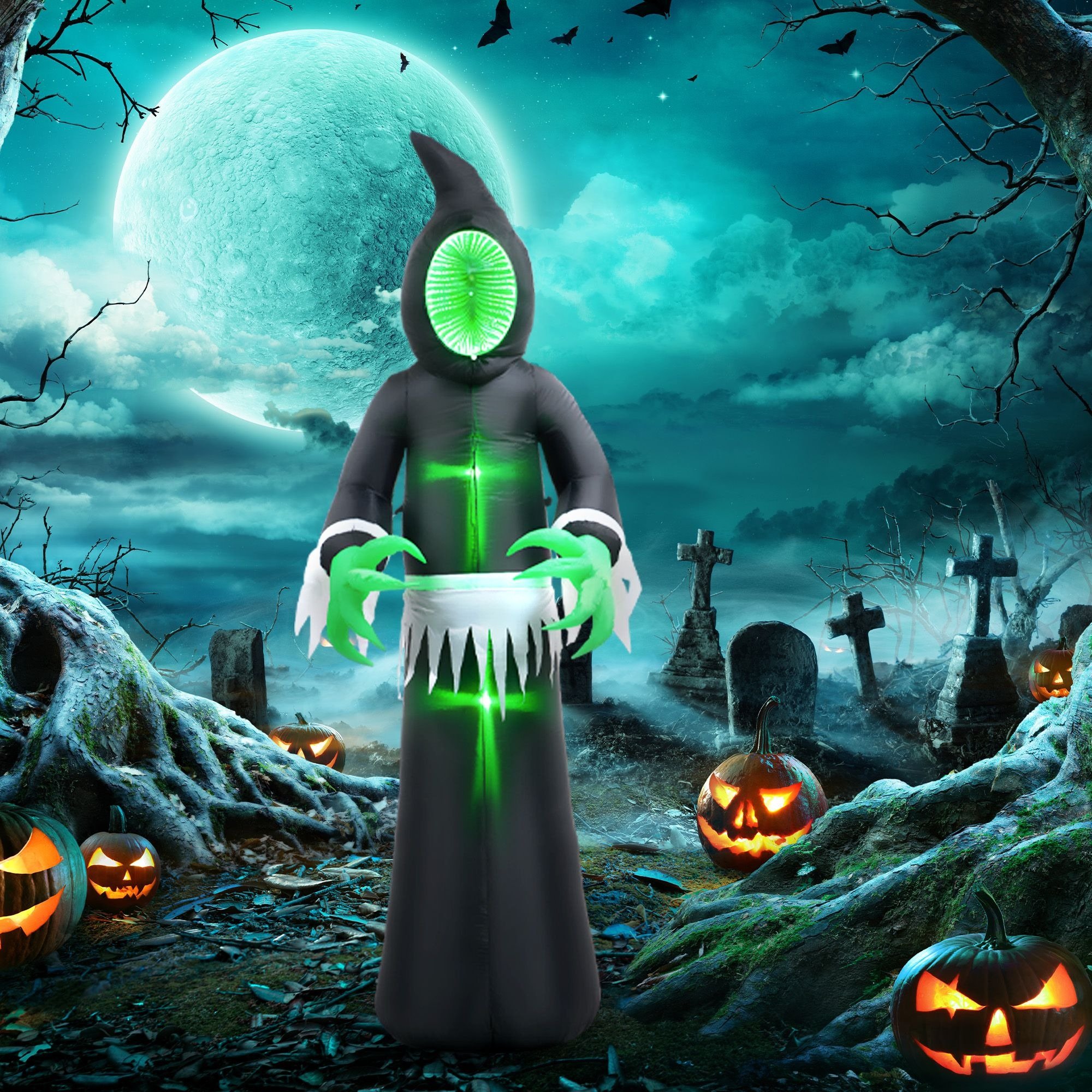 OGETFUUR 8 FT Inflatable Halloween Mirror Face Ghost Blow Up LED Display for Garden Indoor Outdoor Decoration