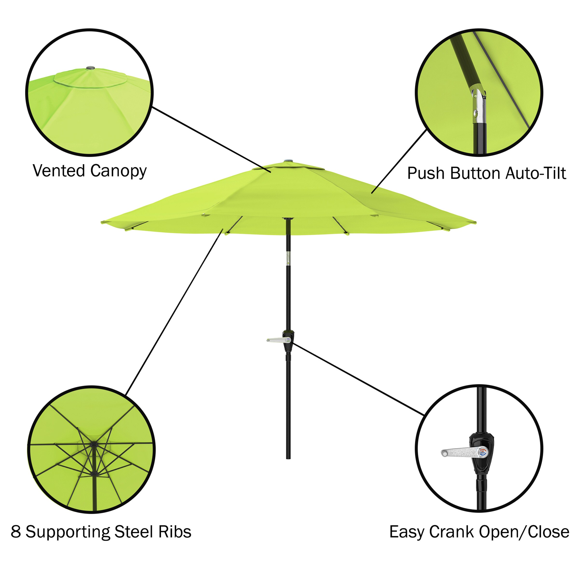 Nature Spring 10 ft Round Green Patio Umbrella with Auto Tilt and ...