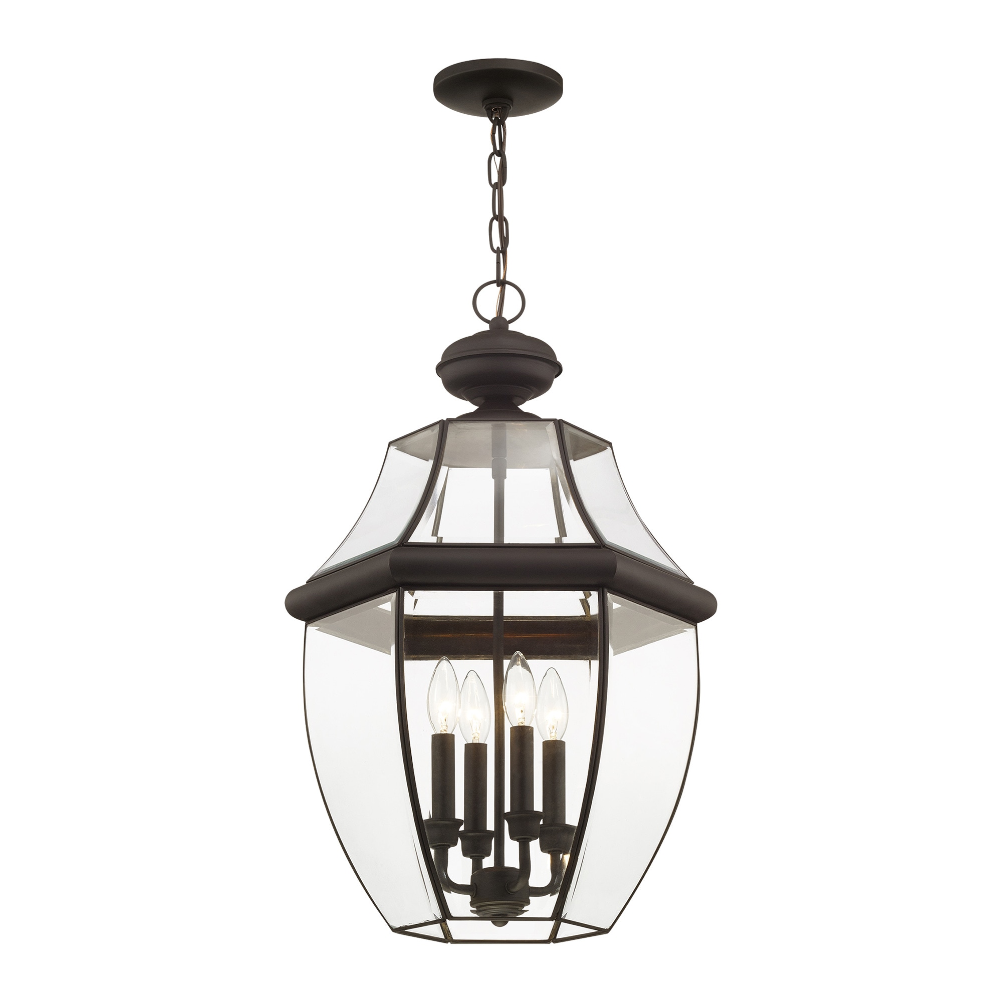 Monterey Elegance 4-Light Outdoor Pendant Lantern in Bronze with Beveled Glass