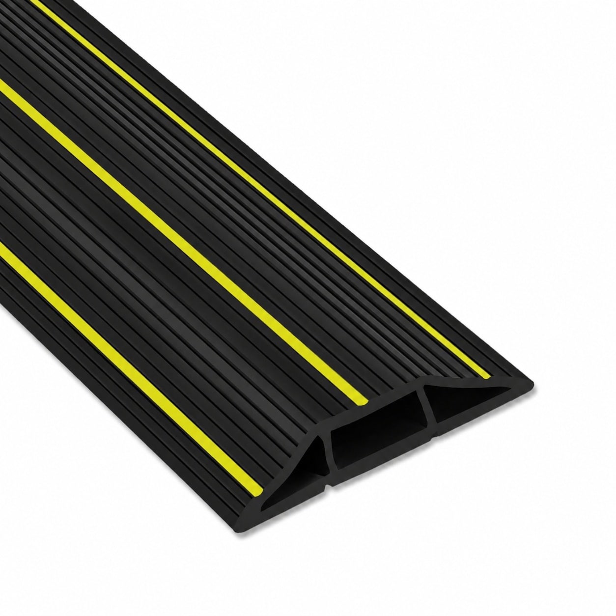 Aoibox  6 ft Heavy Duty Floor Cord Cover with 3 Cable Channels Black PVC Cable Protector with Yellow Warning