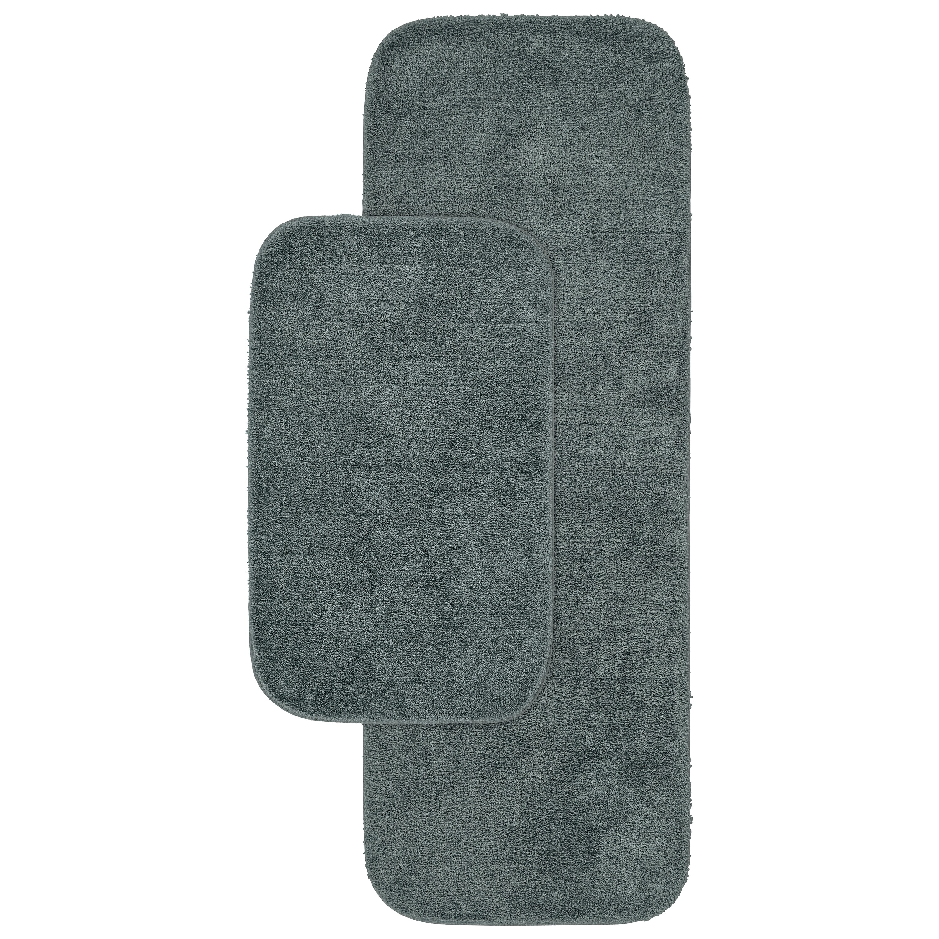 Dark Gray Nylon Washable 2-Piece Bathroom Rug Set