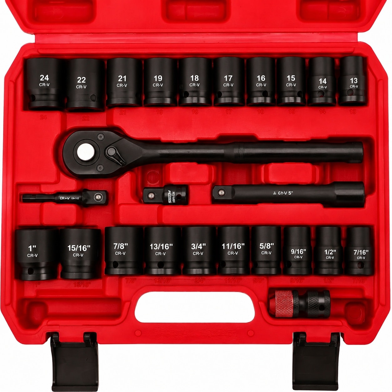 Linder Group Inc Half Inch Drive Socket Wrench Set 25 Piece SAE and Metric Impact Socket Ratchet Tool Set with Storage Box Precision Chamfered Sockets for