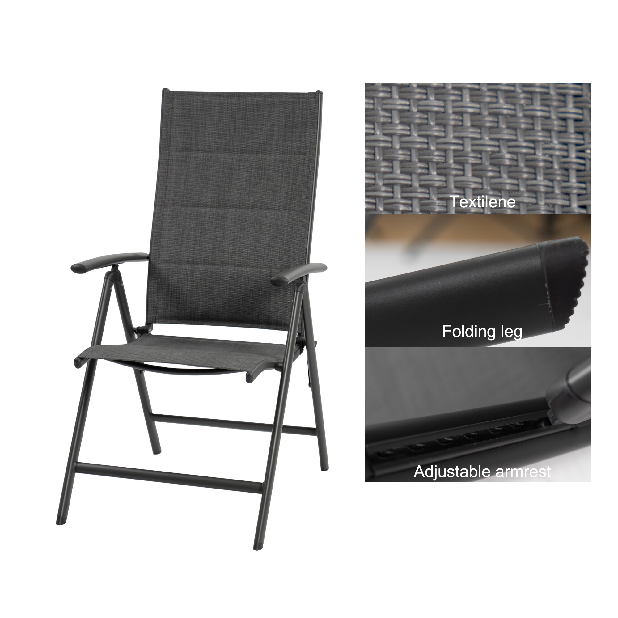 Gray Foldable Padded Aluminum Outdoor Dining Chairs (Set of 2)