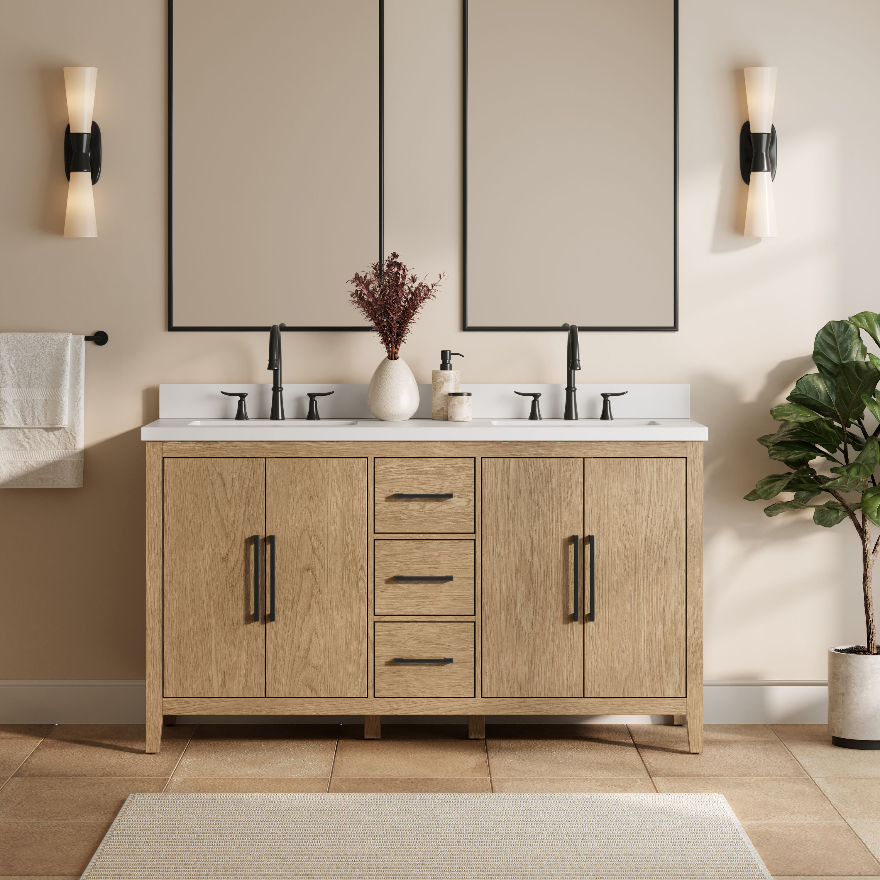 Style Selections Bramton Oak Undermount Bathroom Vanity with White Engineered Stone Top (Fully Assembled)