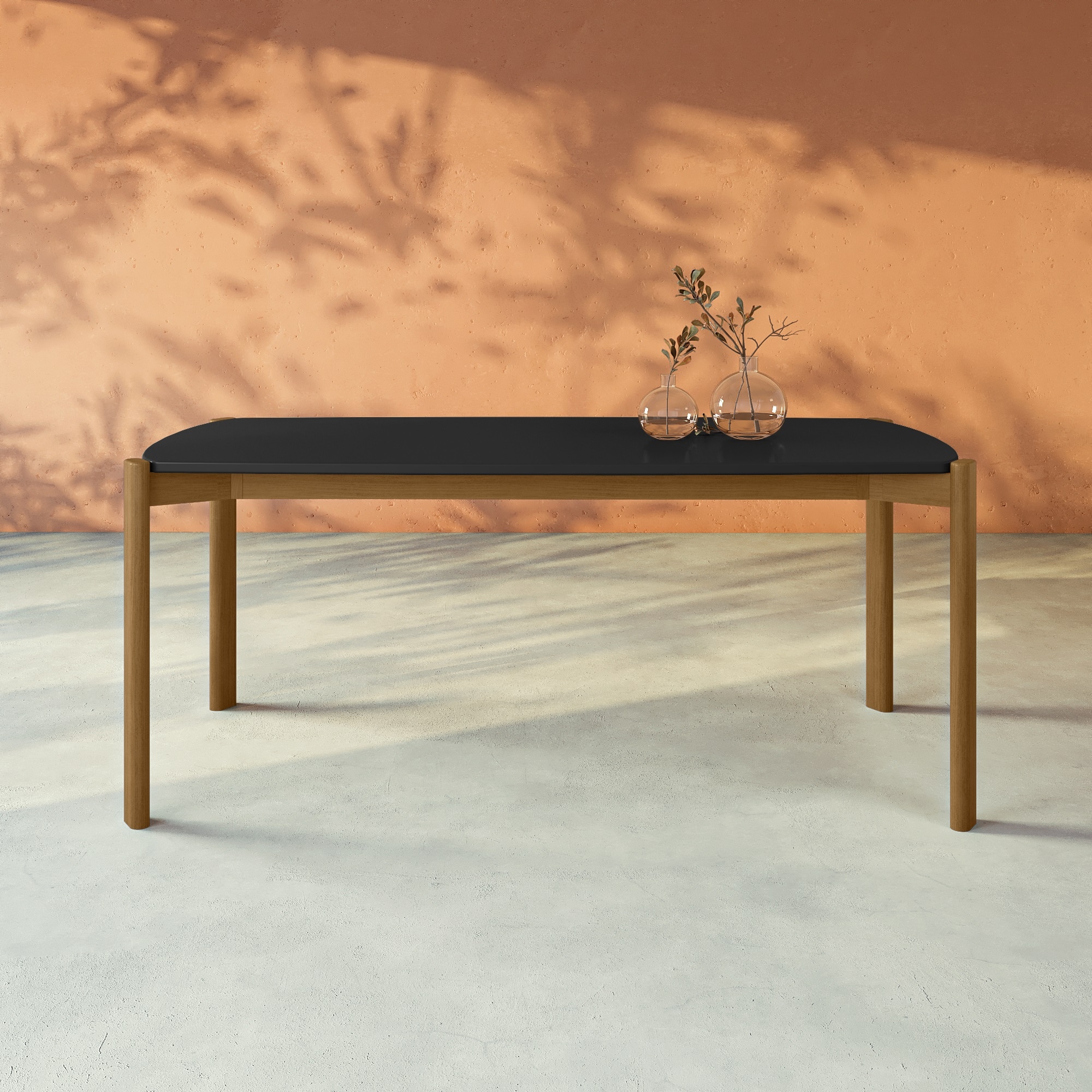 Manhattan Comfort DT-79620-BK Matte Black Contemporary/Modern Dining Table, Composite with Macadamia Brown Wood 70.87-in L x 29.53-in H