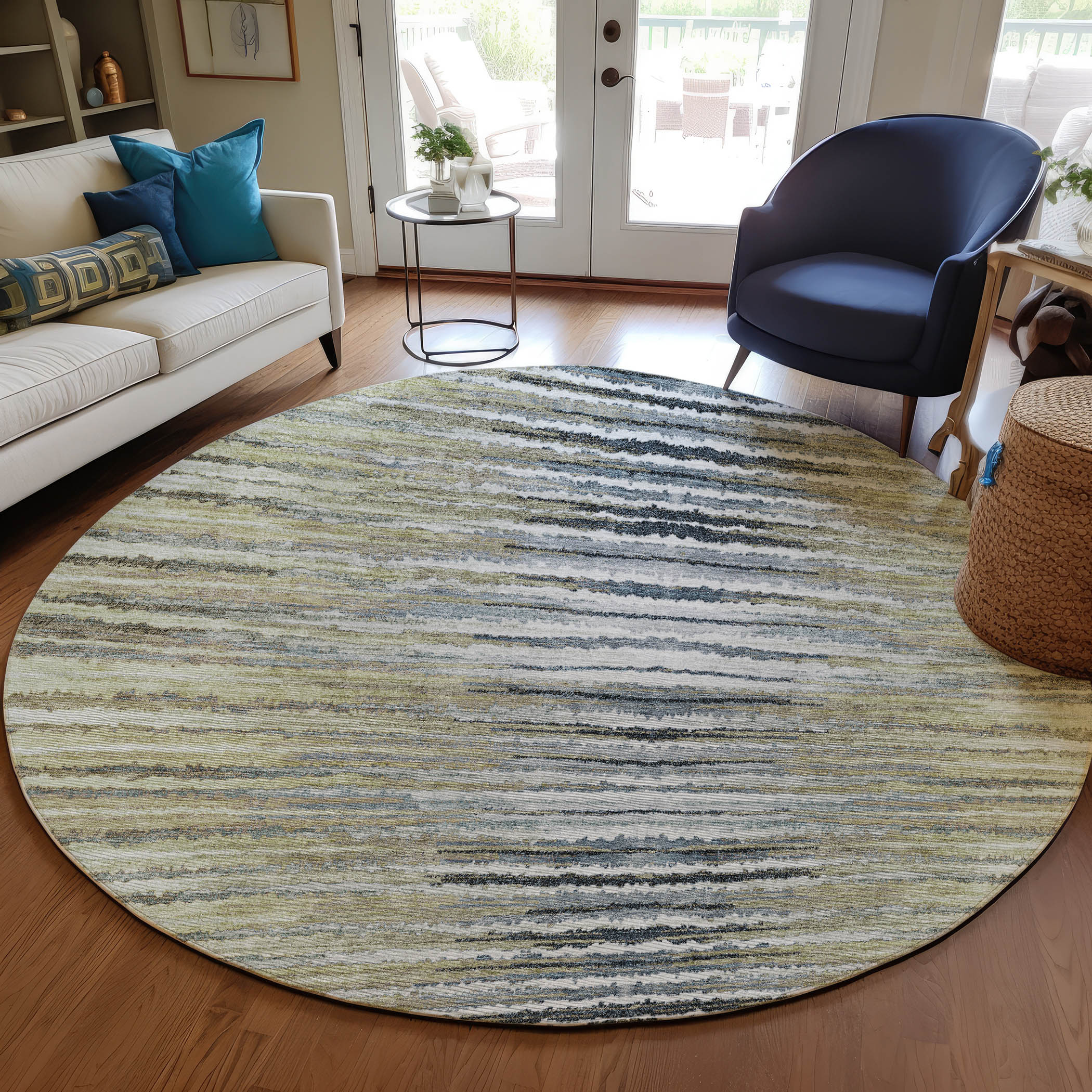 Addison Rugs ACN604BG8RO Chantille ACN604BG 8 x 8 (ft) Polyester Beige Round Indoor/Outdoor Abstract Machine washable Area rug