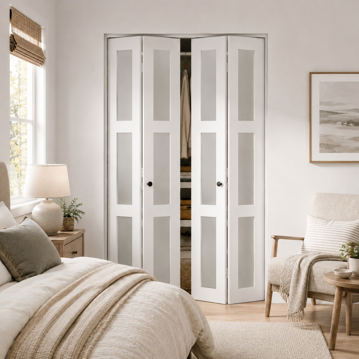 LDB_BUILDING 64-in x 80-in White Prefinished 3-Lite Frosted Glass Solid